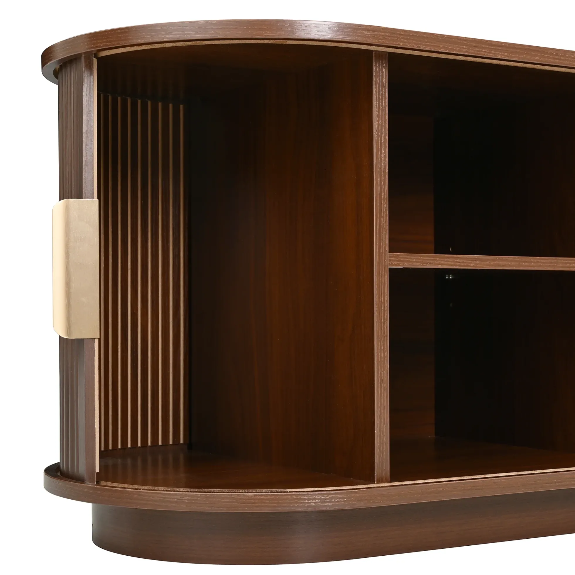 3 Piece Fluted Teak TV Stand & Coffee Table Set with Storage