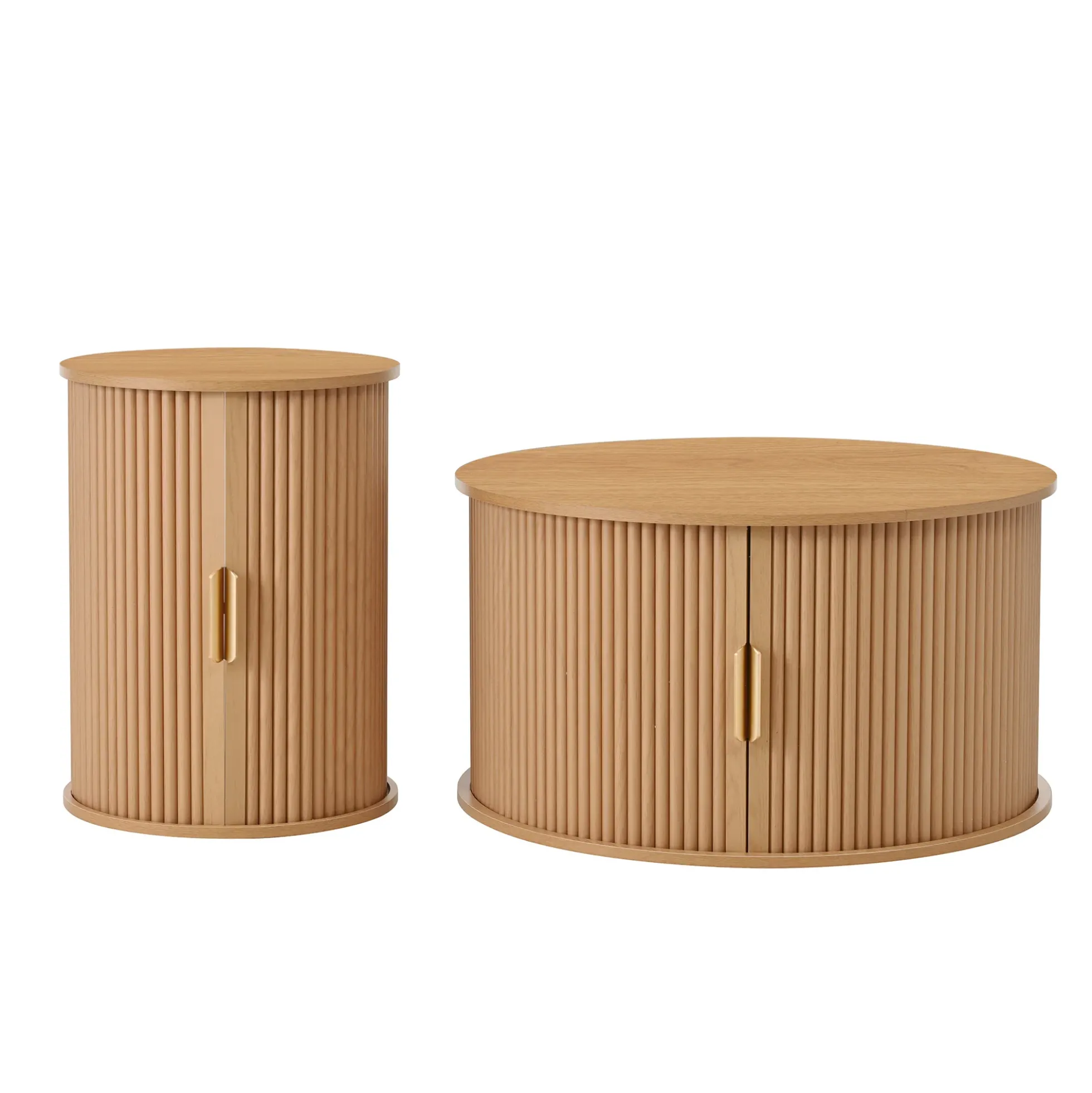 3 Piece Fluted Teak TV Stand & Coffee Table Set with Storage