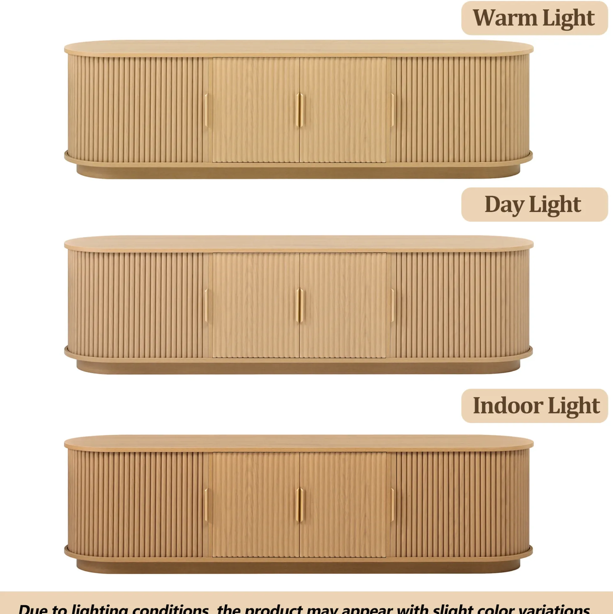 3 Piece Fluted Teak TV Stand & Coffee Table Set with Storage