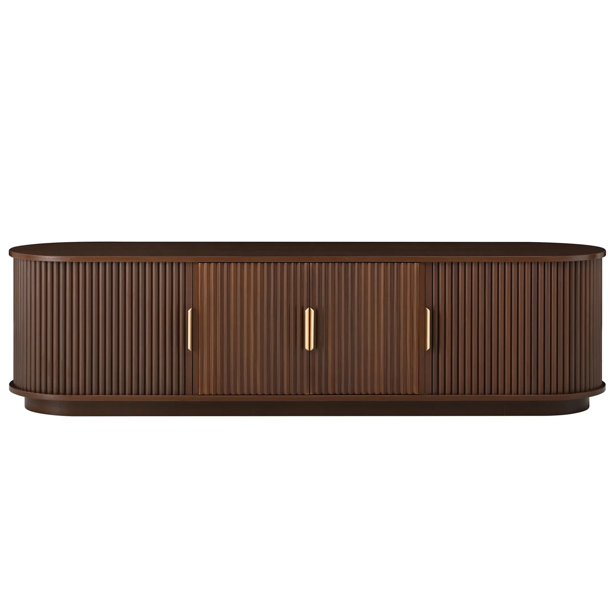 3 Piece Fluted Teak TV Stand & Coffee Table Set with Storage