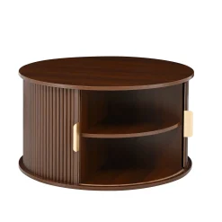 3 Piece Fluted Teak TV Stand & Coffee Table Set with Storage