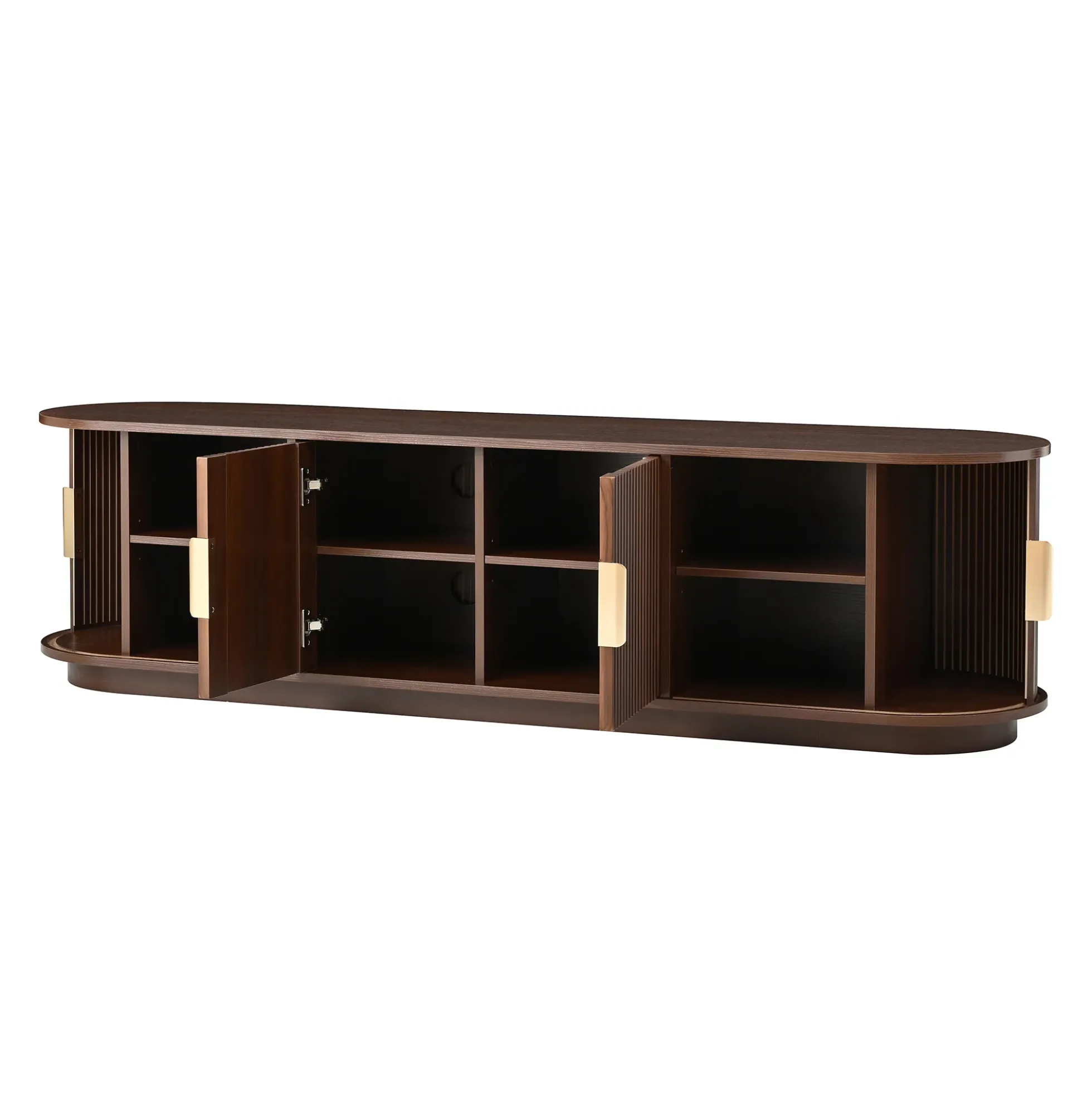 3 Piece Fluted Teak TV Stand & Coffee Table Set with Storage