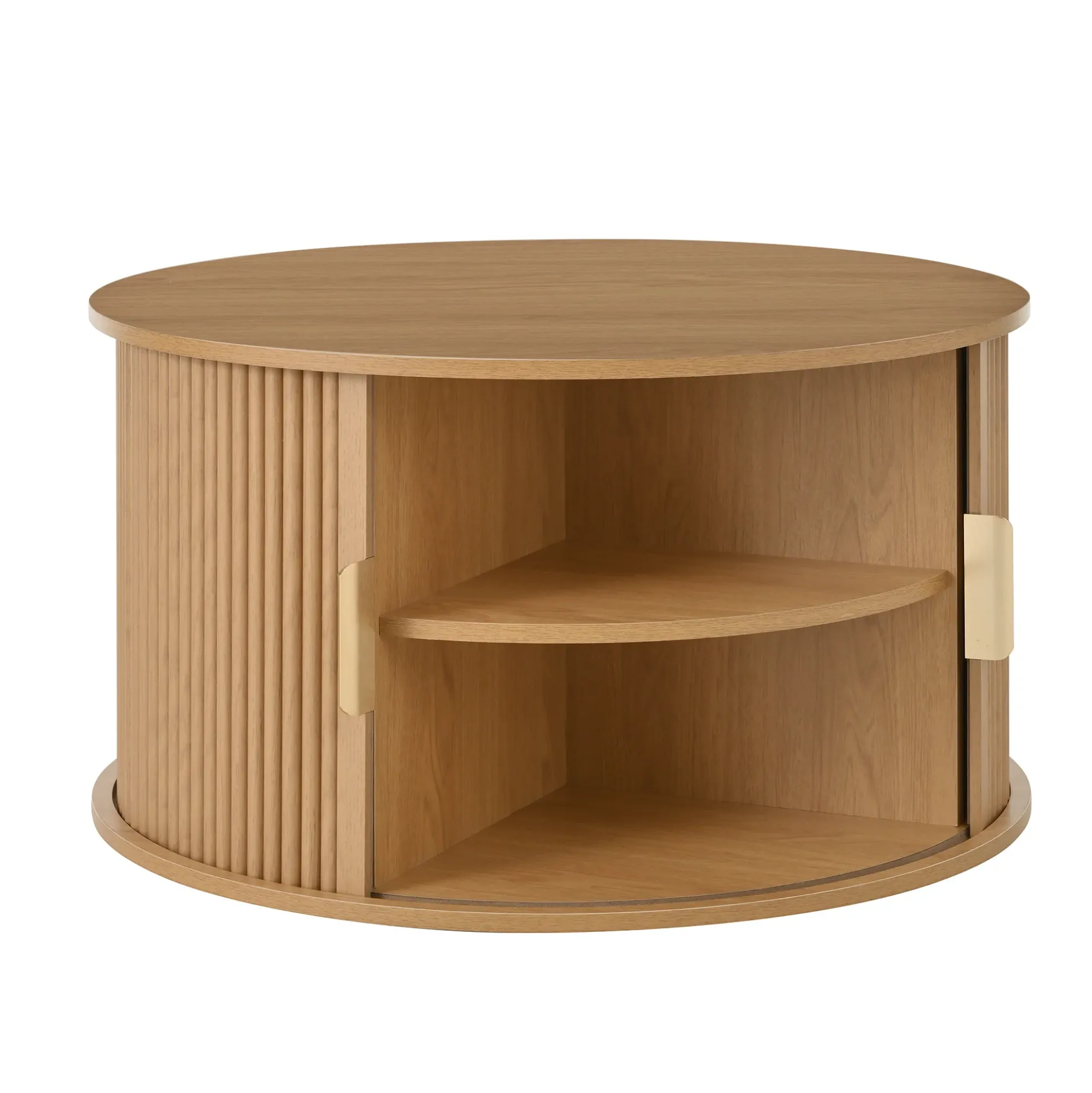3 Piece Fluted Teak TV Stand & Coffee Table Set with Storage