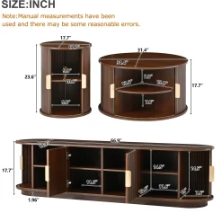 3 Piece Fluted Teak TV Stand & Coffee Table Set with Storage