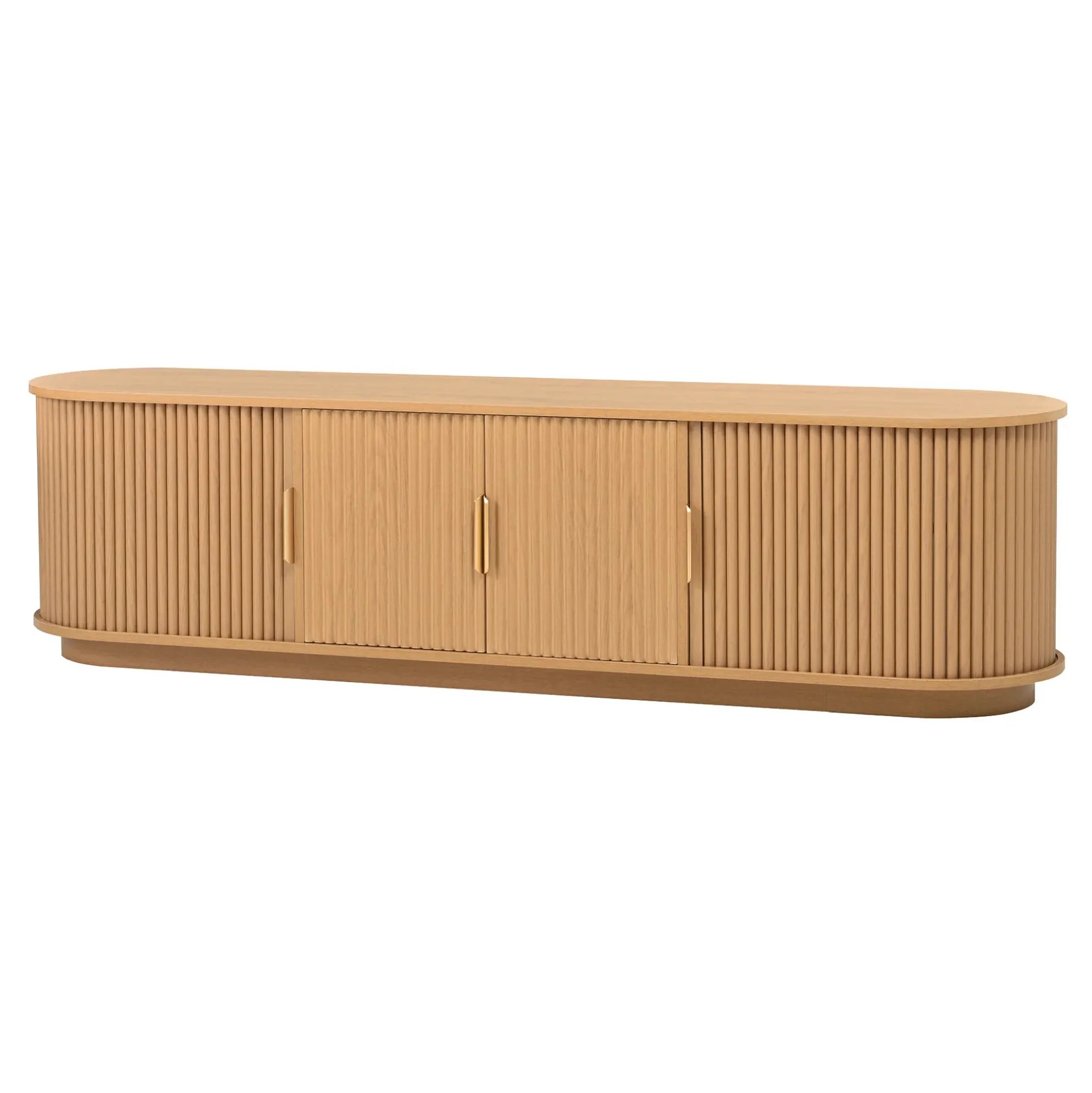 3 Piece Fluted Teak TV Stand & Coffee Table Set with Storage