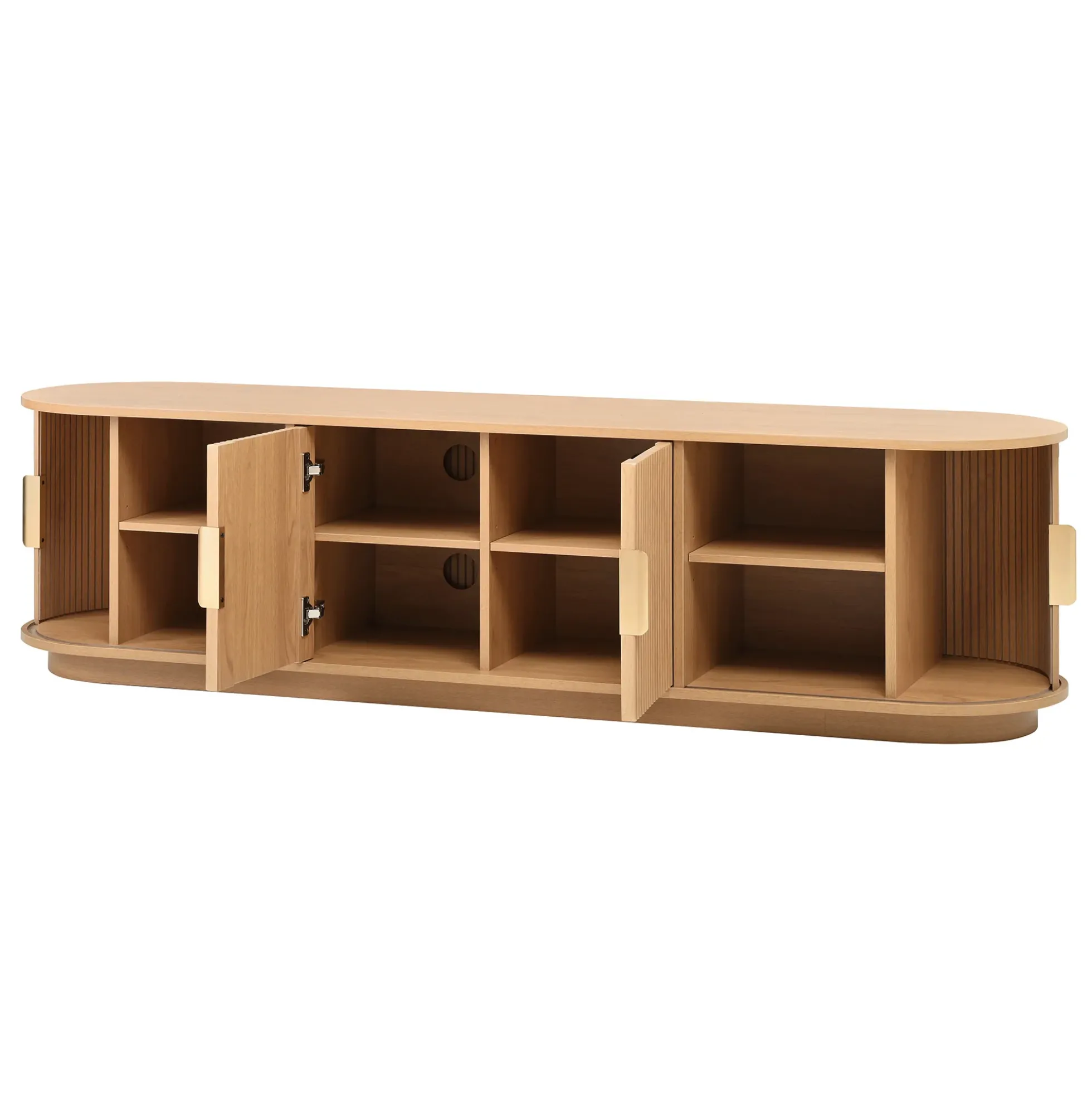 3 Piece Fluted Teak TV Stand & Coffee Table Set with Storage