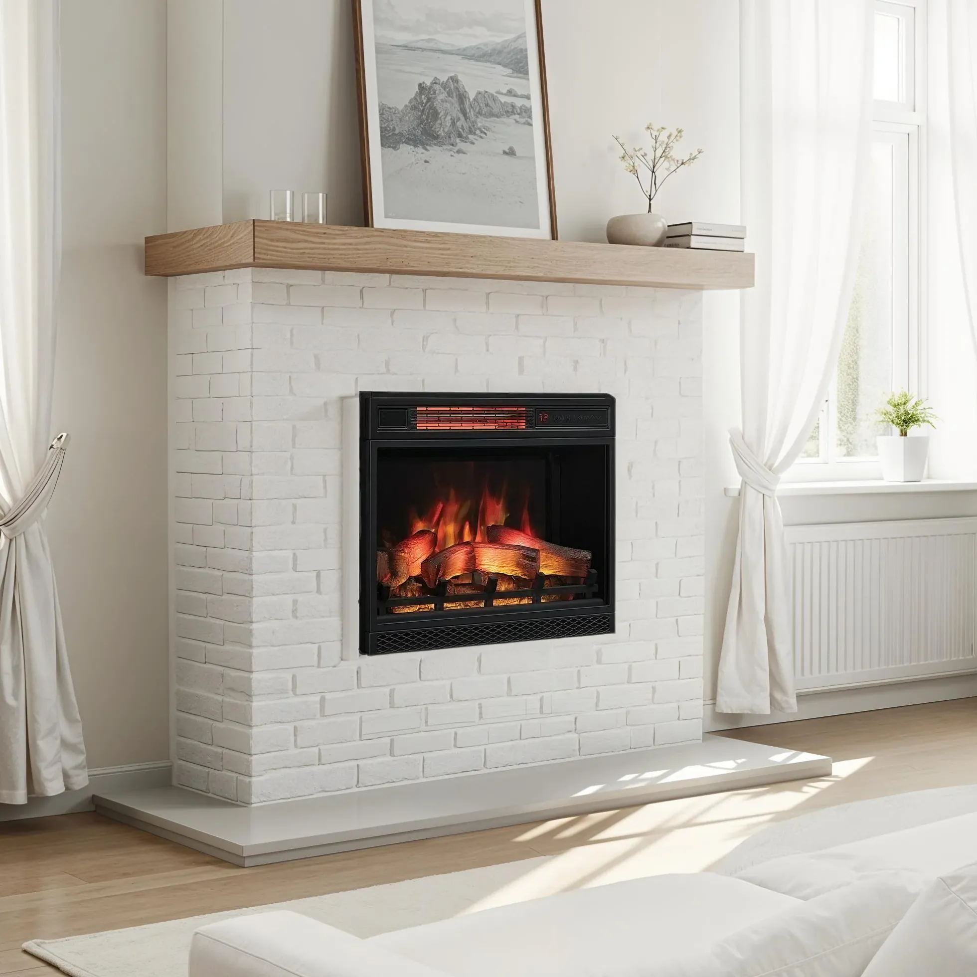 23" Recessed/Wall-Mount 3D Infrared Quartz Electric Fireplace Insert with Safer Plug® & Safer Sensor™ & Remote