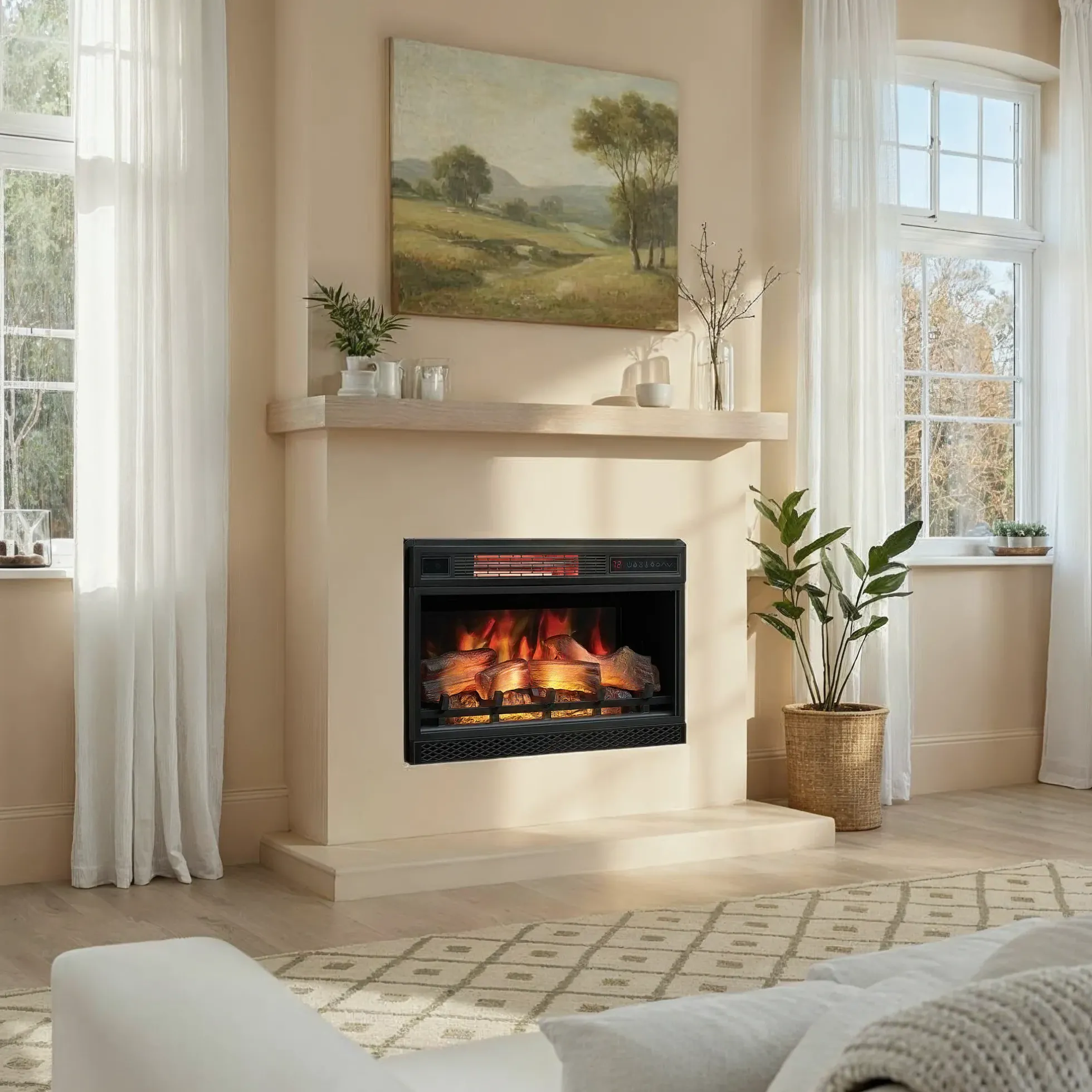 26" Recessed/Wall-Mount Infrared Quartz Fireplace Insert with Remote
