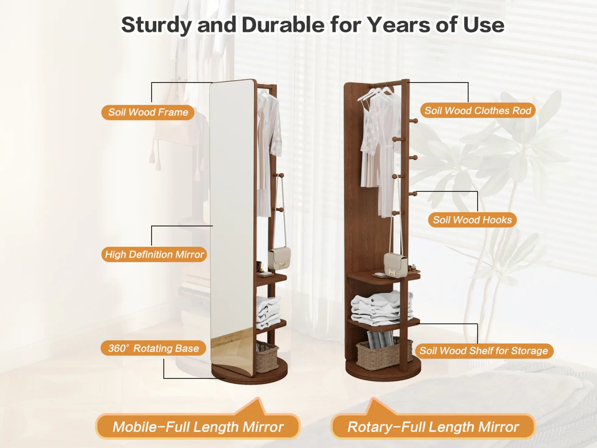 360° Rotating 69'x16' Multifunctional Full Length Mirror with Storage