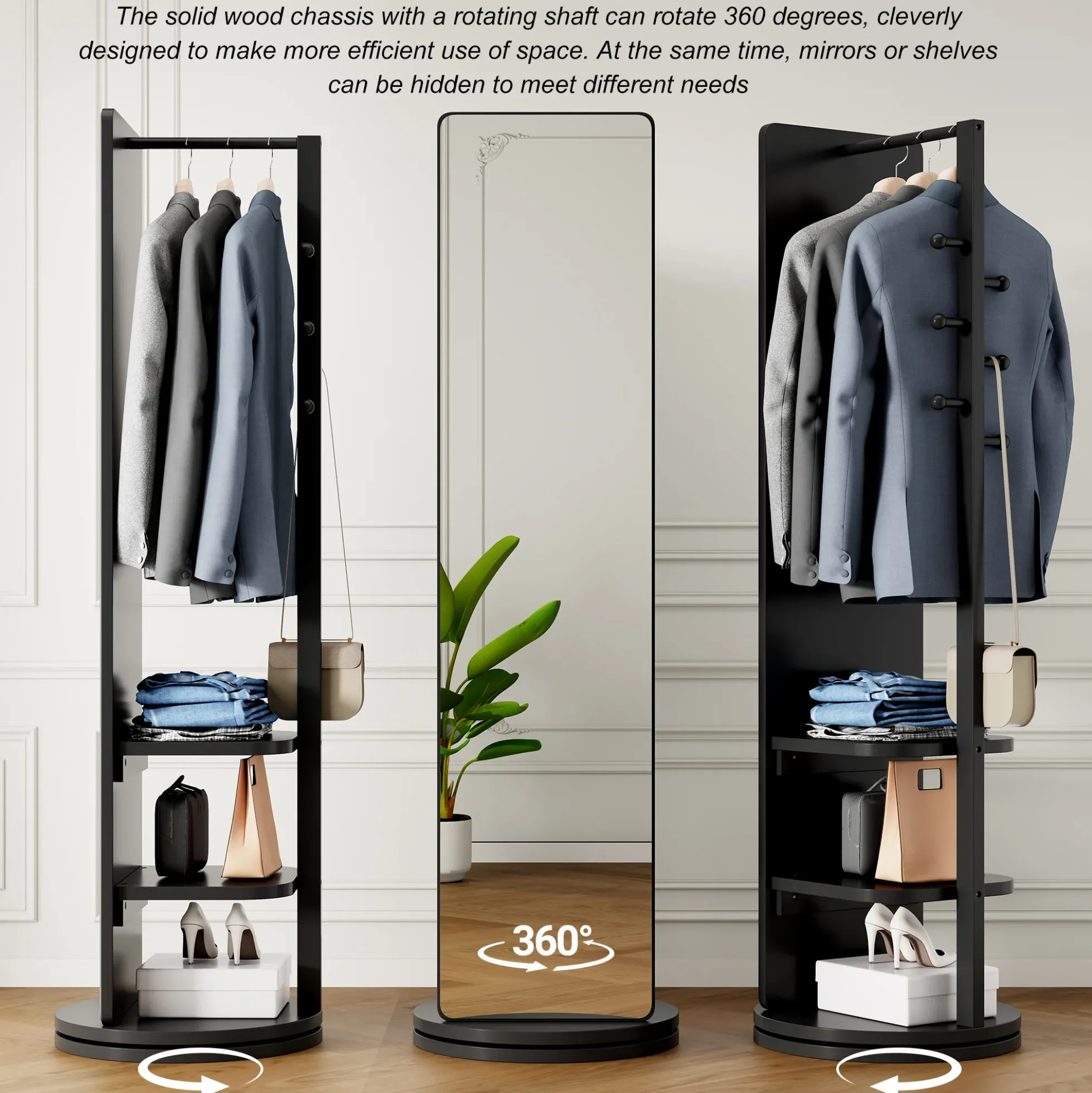 360° Rotating 69'x16' Multifunctional Full Length Mirror with Storage