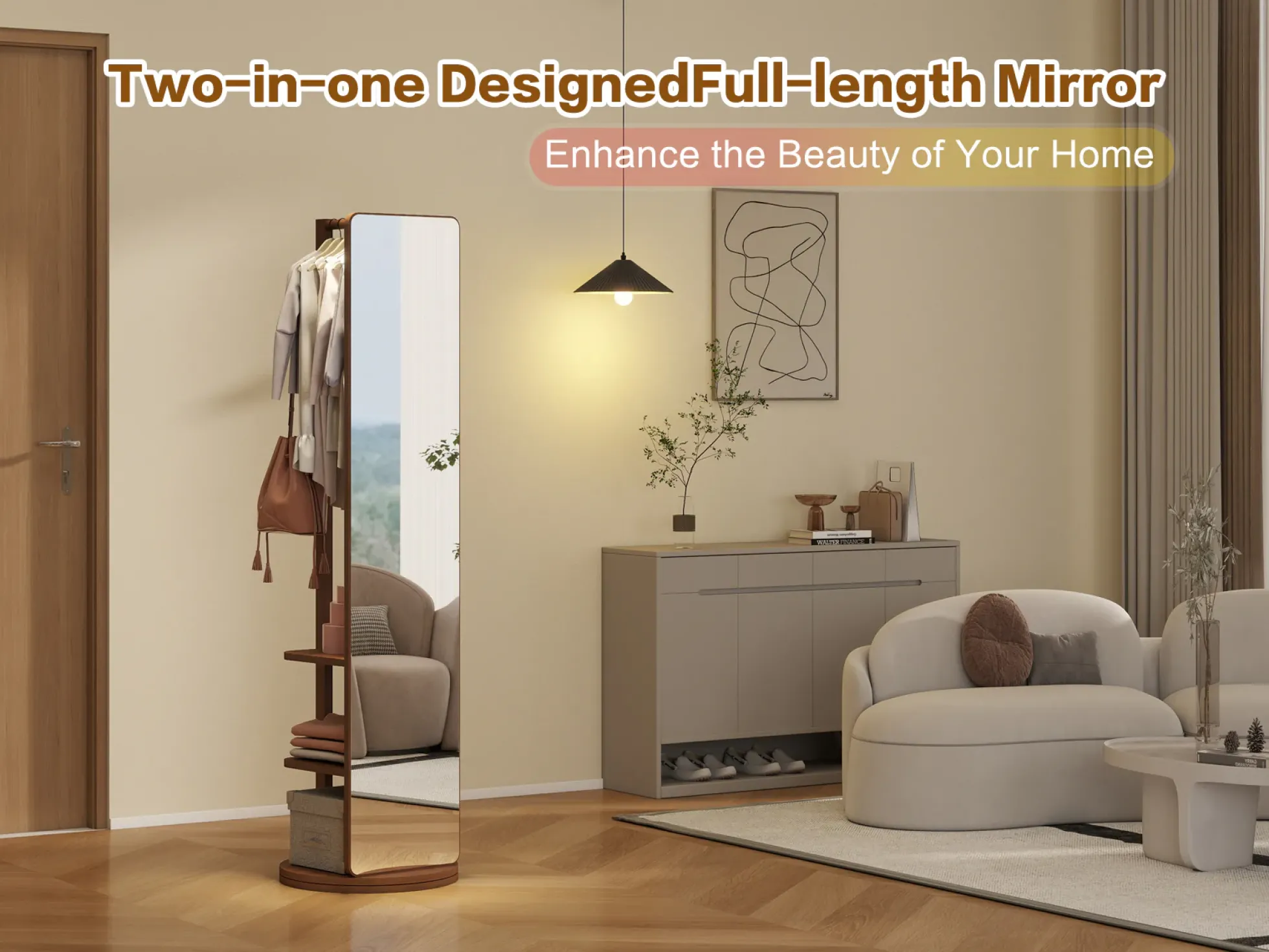 360° Rotating 69'x16' Multifunctional Full Length Mirror with Storage