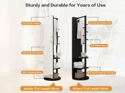 360° Rotating 69'x16' Multifunctional Full Length Mirror with Storage