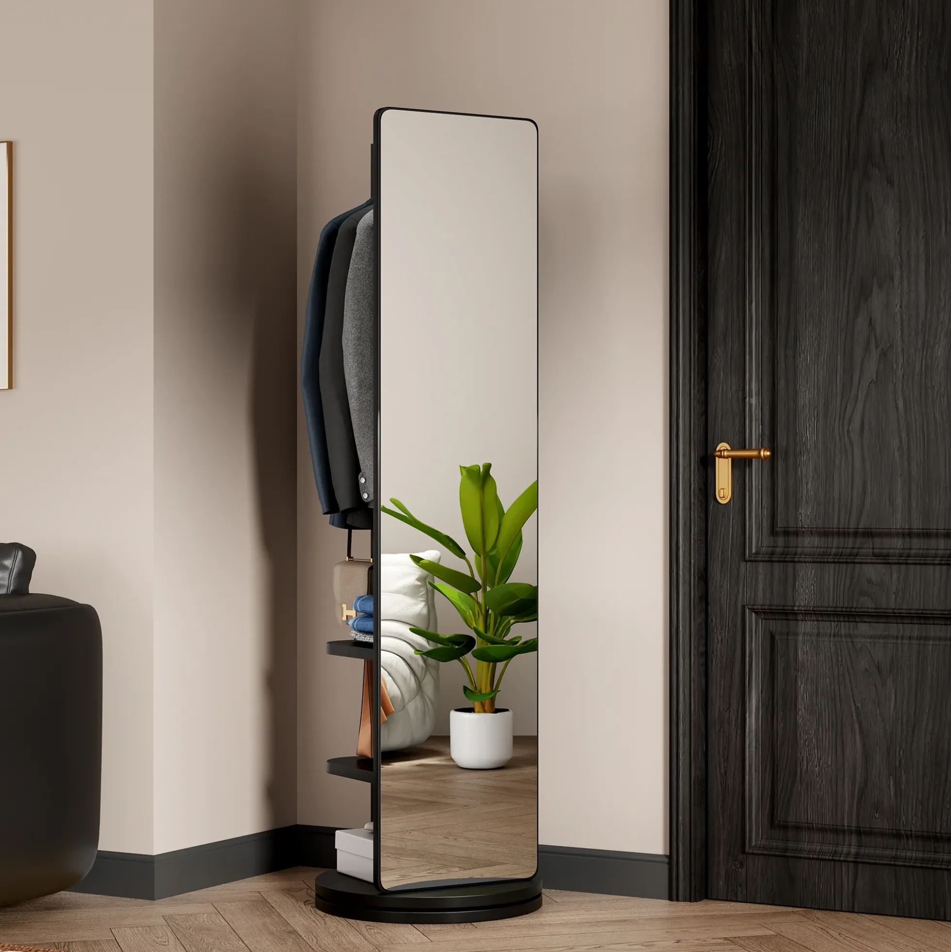 360° Rotating 69'x16' Multifunctional Full Length Mirror with Storage