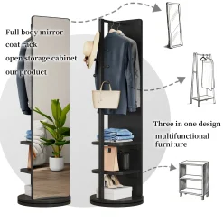 360° Rotating 69'x16' Multifunctional Full Length Mirror with Storage