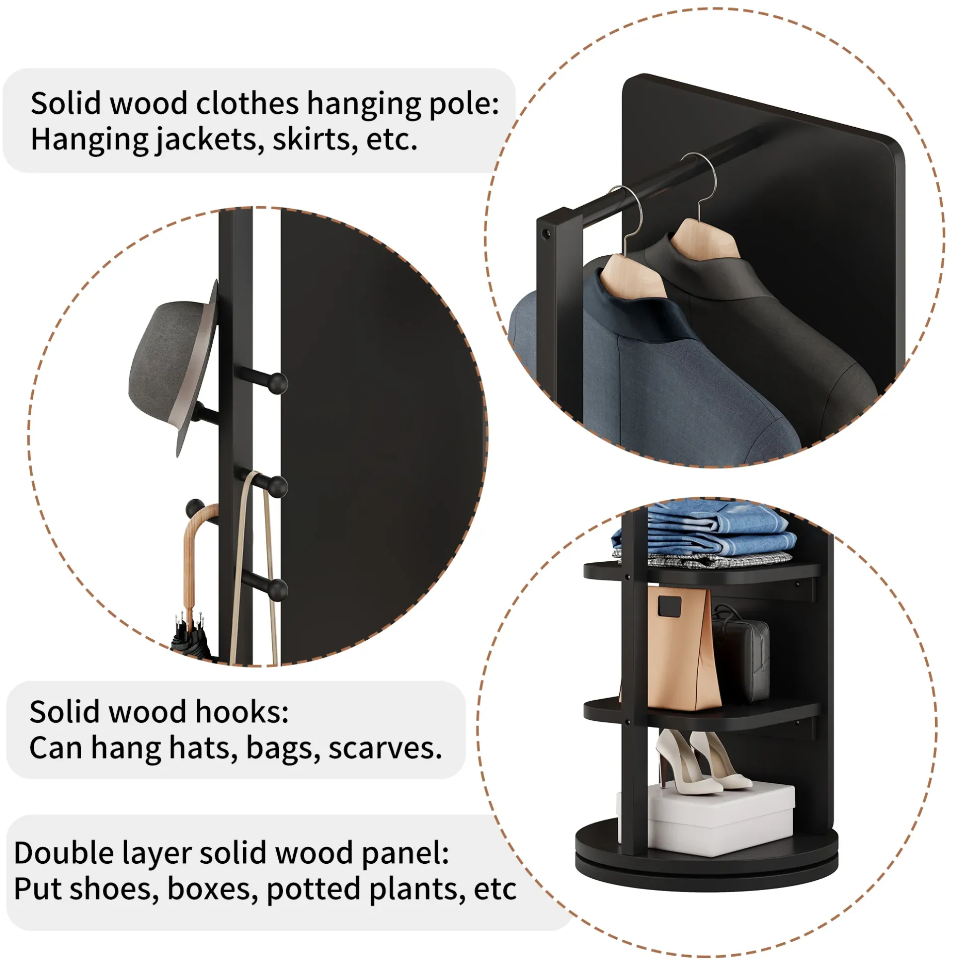 360° Rotating 69'x16' Multifunctional Full Length Mirror with Storage