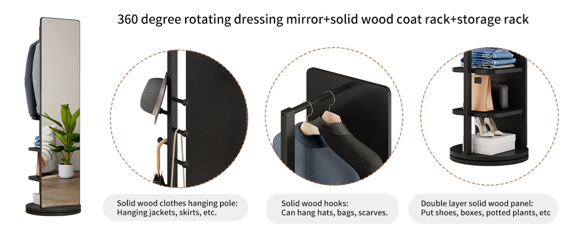 360° Rotating 69'x16' Multifunctional Full Length Mirror with Storage