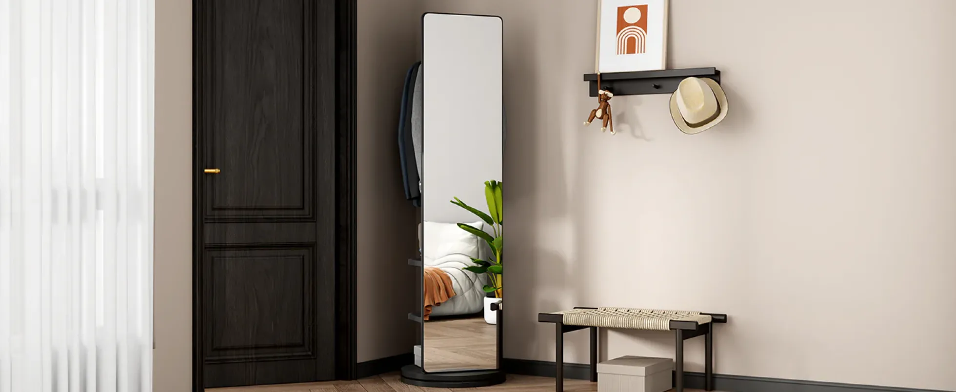 360° Rotating 69'x16' Multifunctional Full Length Mirror with Storage