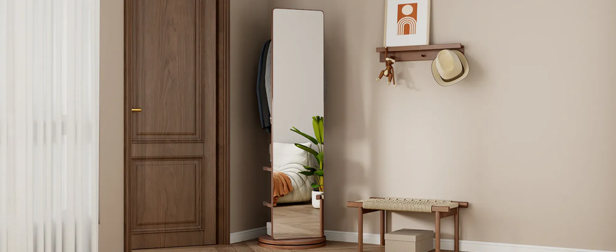 360° Rotating 69'x16' Multifunctional Full Length Mirror with Storage