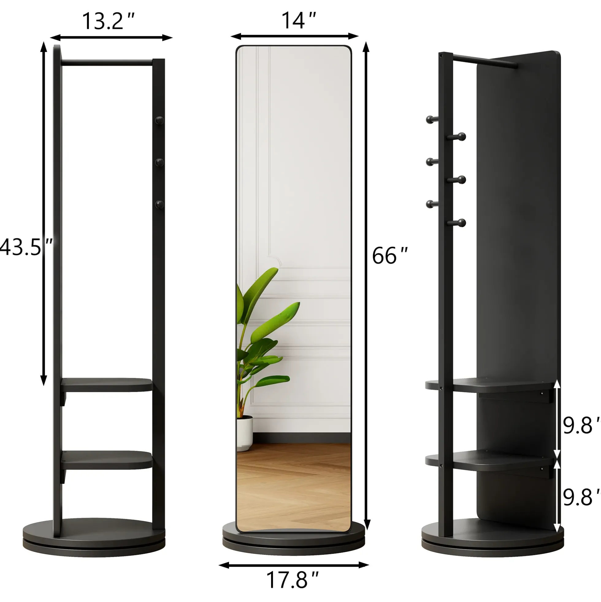 360° Rotating 69'x16' Multifunctional Full Length Mirror with Storage