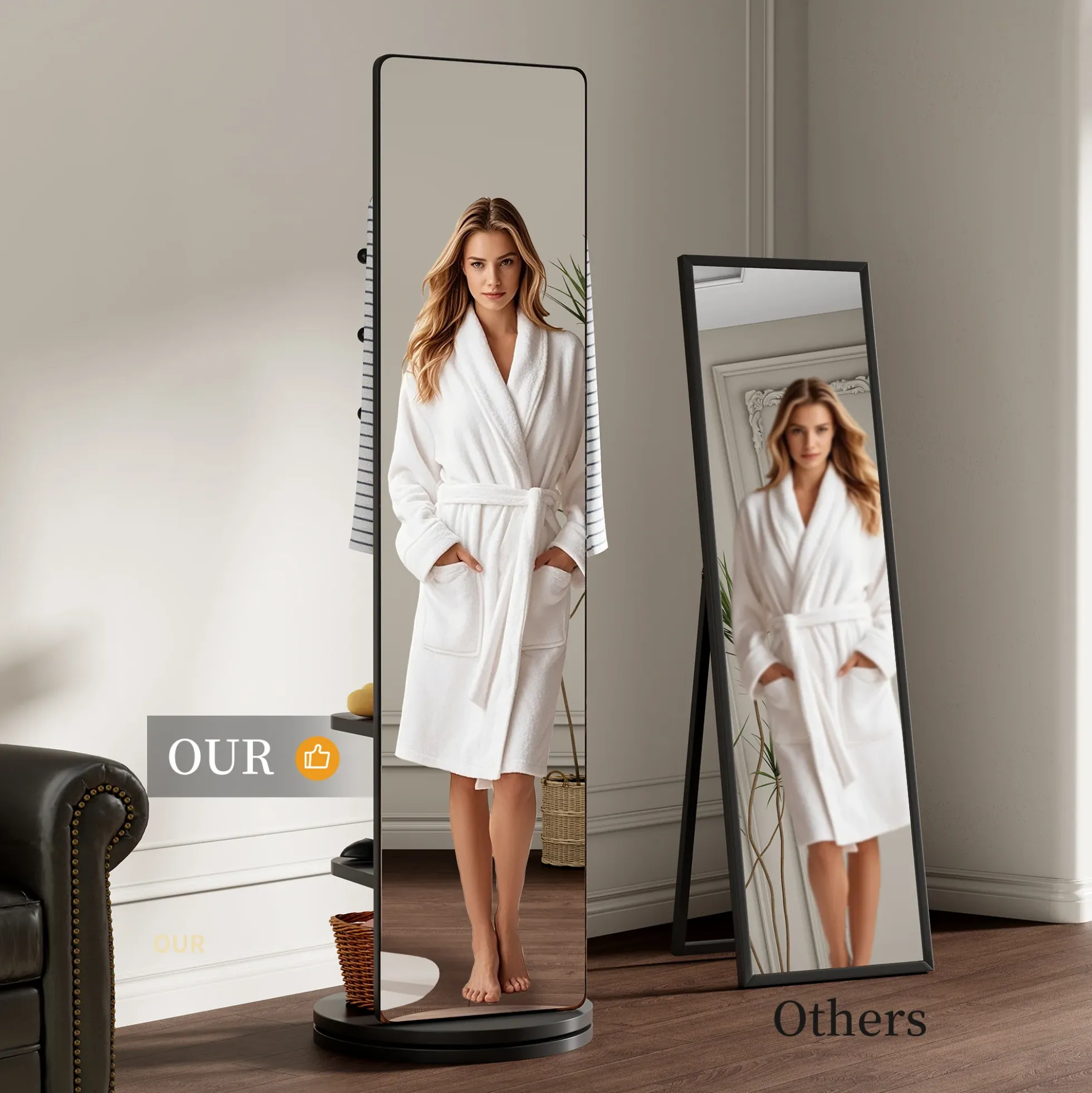 360° Rotating 69'x16' Multifunctional Full Length Mirror with Storage