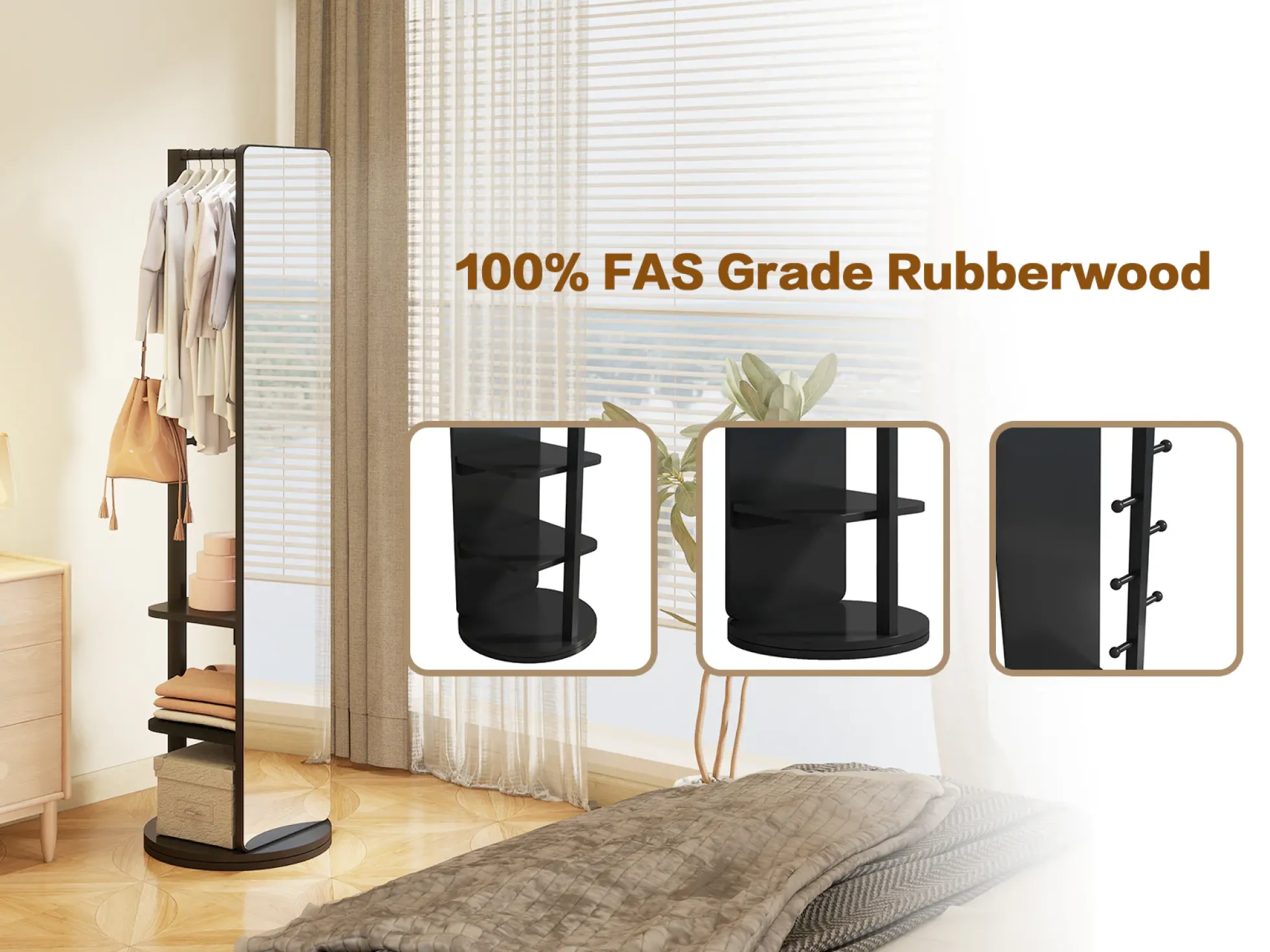 360° Rotating 69'x16' Multifunctional Full Length Mirror with Storage