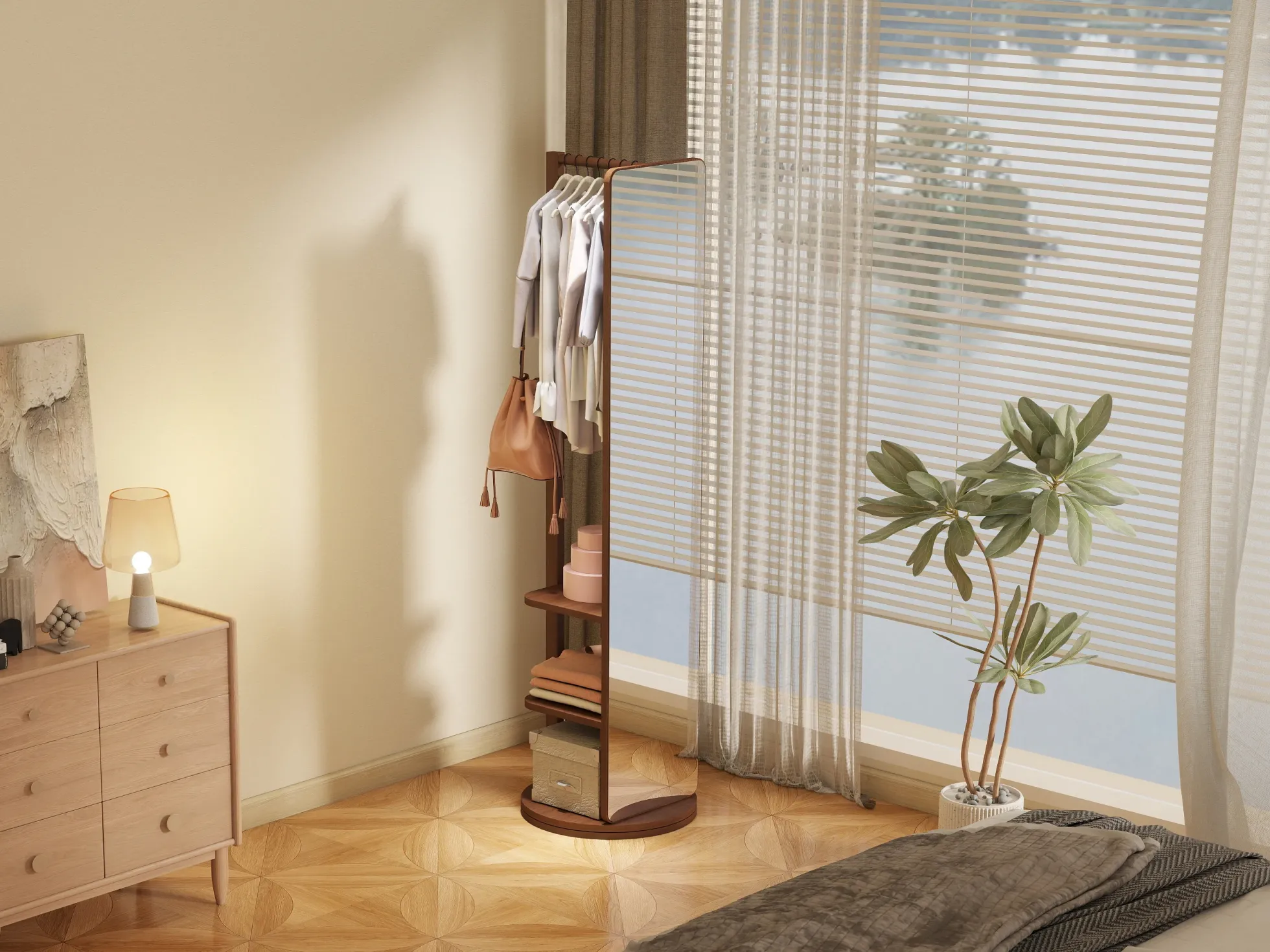 360° Rotating 69'x16' Multifunctional Full Length Mirror with Storage