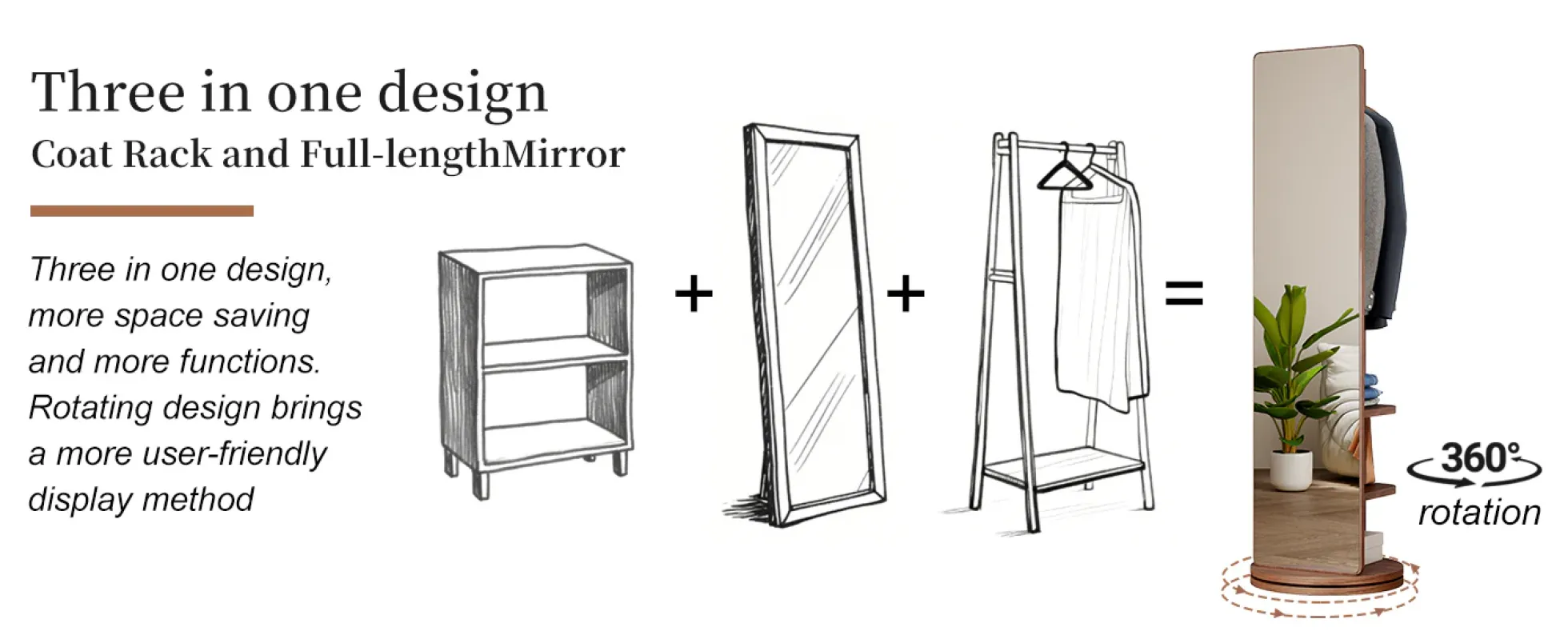 360° Rotating 69'x16' Multifunctional Full Length Mirror with Storage