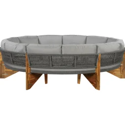 2 Semi-Circle 3-Piece Outdoor Sofa Set for 6 with Acacia Wood Coffee Table
