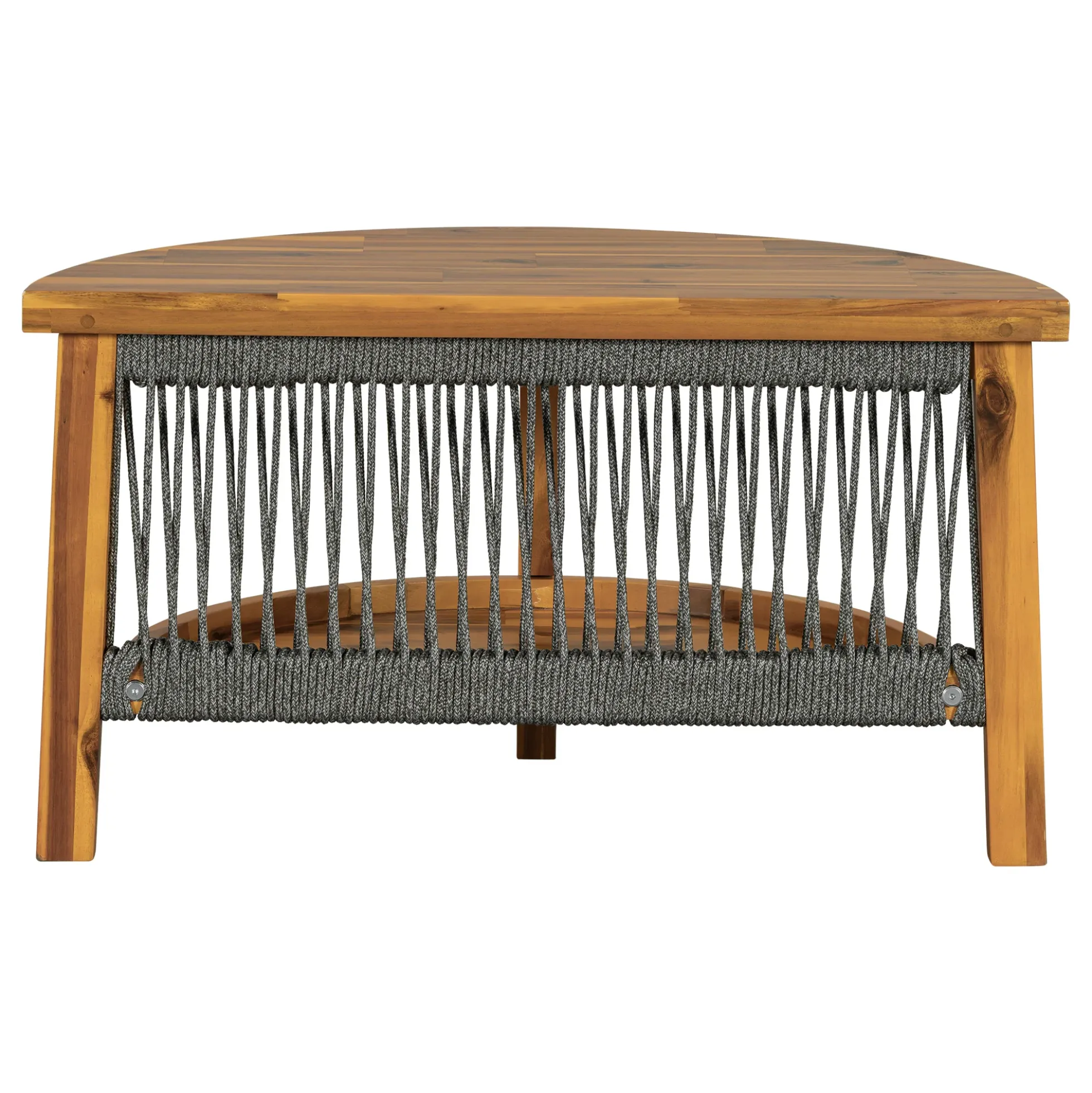 2 Semi-Circle 3-Piece Outdoor Sofa Set for 6 with Acacia Wood Coffee Table