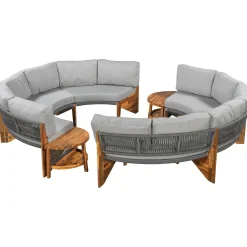 2 Semi-Circle 3-Piece Outdoor Sofa Set for 6 with Acacia Wood Coffee Table