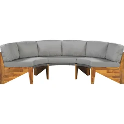 2 Semi-Circle 3-Piece Outdoor Sofa Set for 6 with Acacia Wood Coffee Table