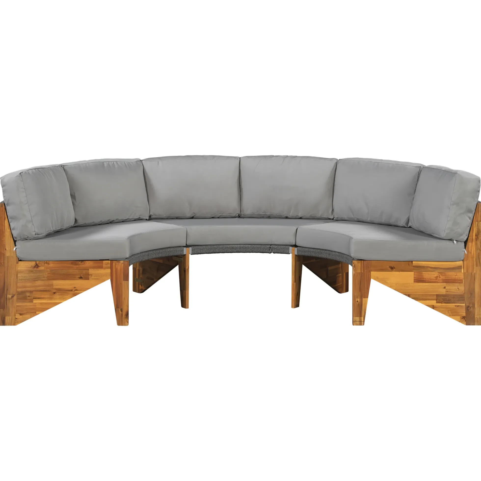 2 Semi-Circle 3-Piece Outdoor Sofa Set for 6 with Acacia Wood Coffee Table
