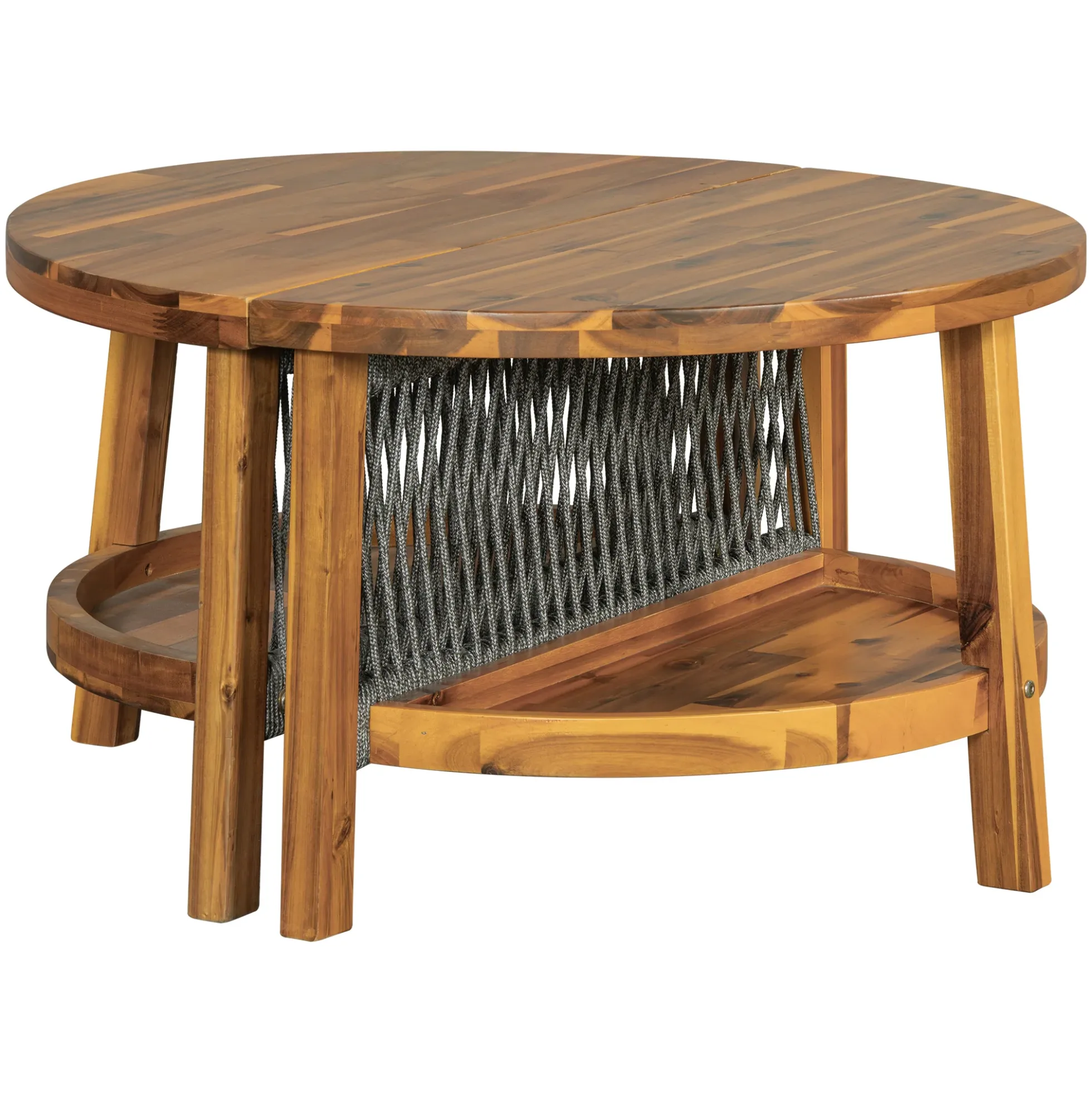 2 Semi-Circle 3-Piece Outdoor Sofa Set for 6 with Acacia Wood Coffee Table