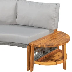2 Semi-Circle 3-Piece Outdoor Sofa Set for 6 with Acacia Wood Coffee Table