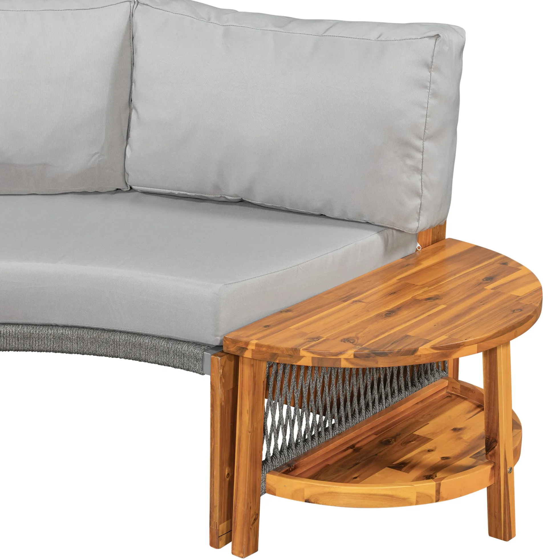 2 Semi-Circle 3-Piece Outdoor Sofa Set for 6 with Acacia Wood Coffee Table