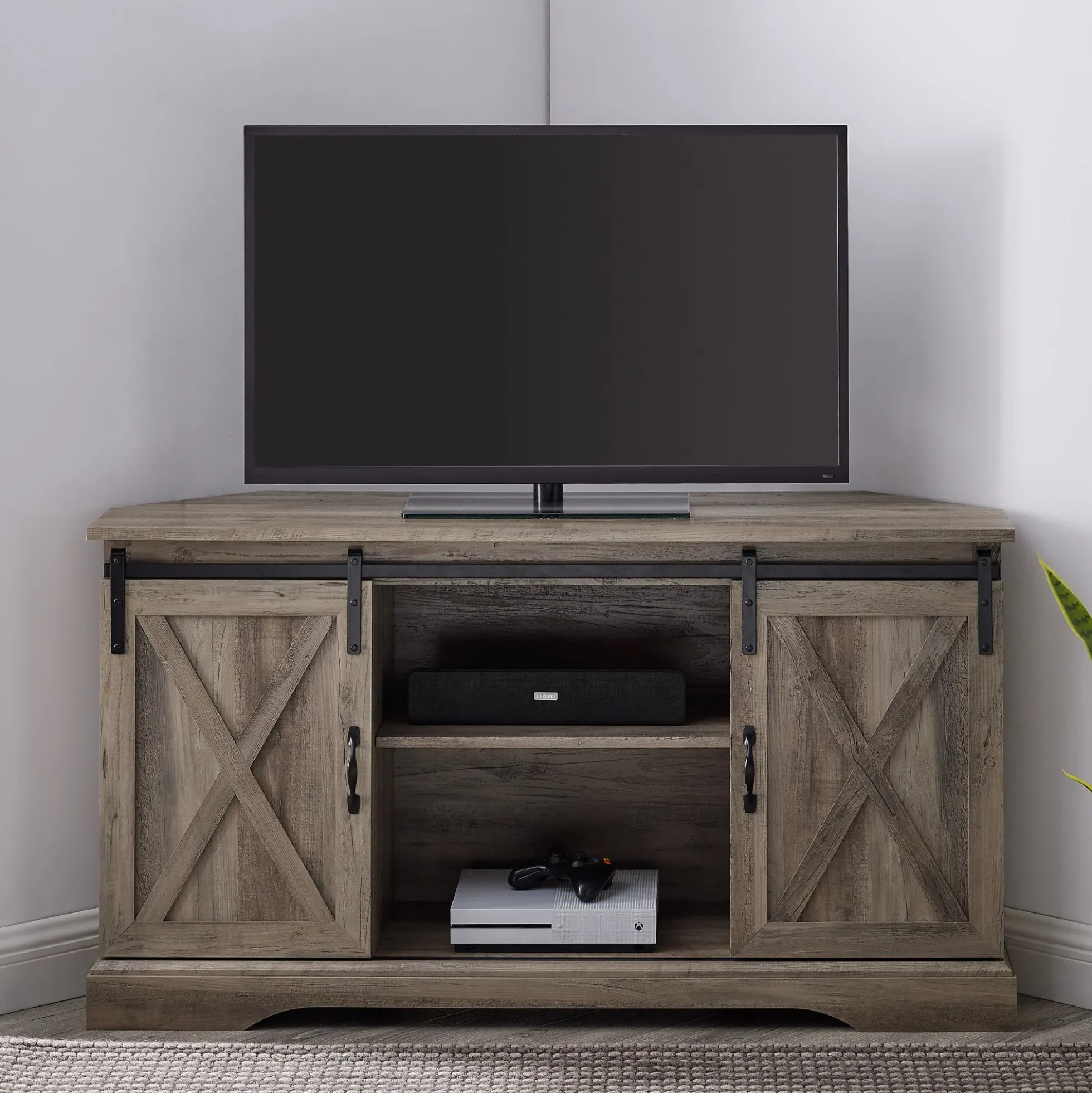 52" Sliding Barn Door Corner TV Stand