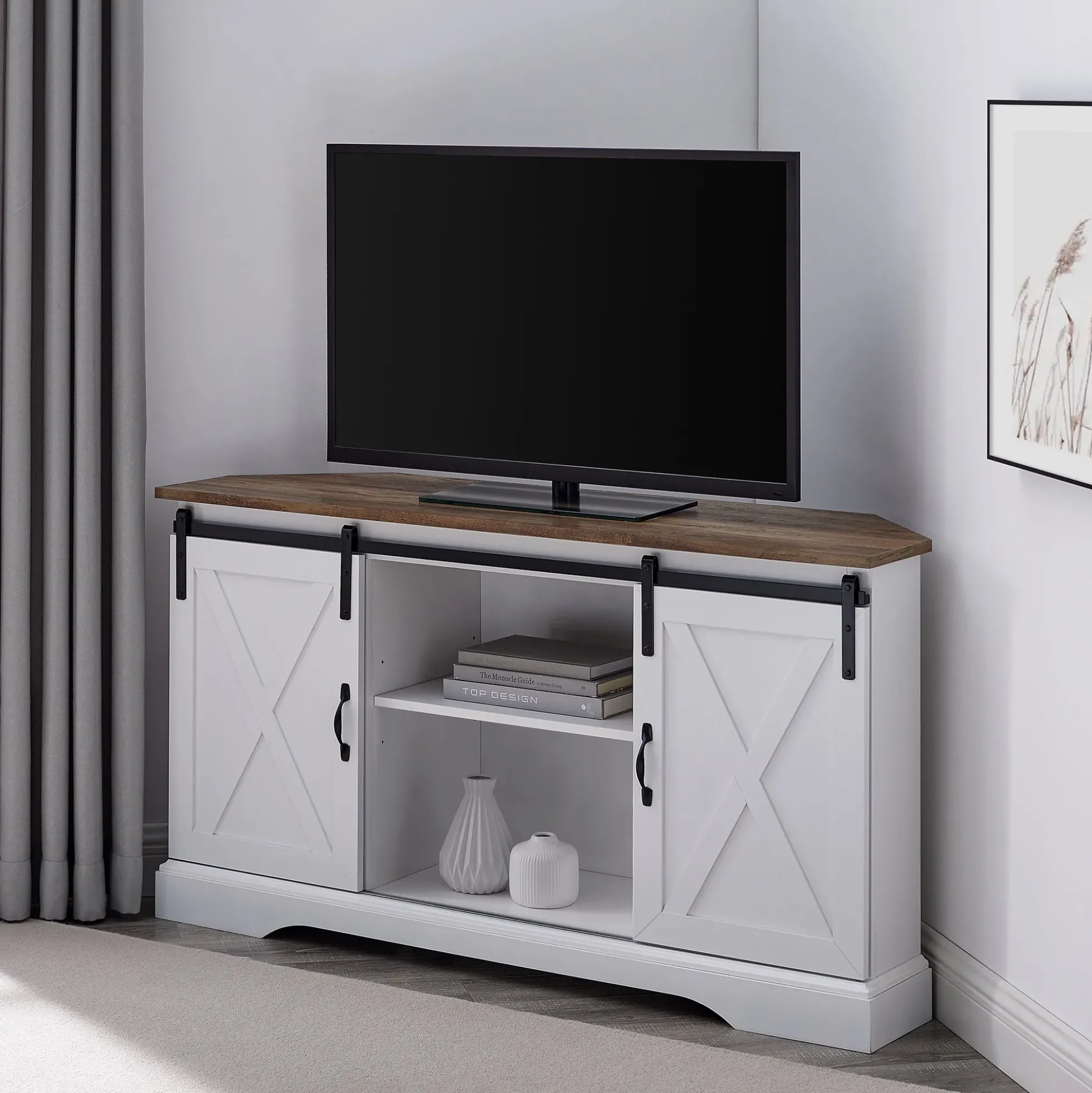 52" Sliding Barn Door Corner TV Stand