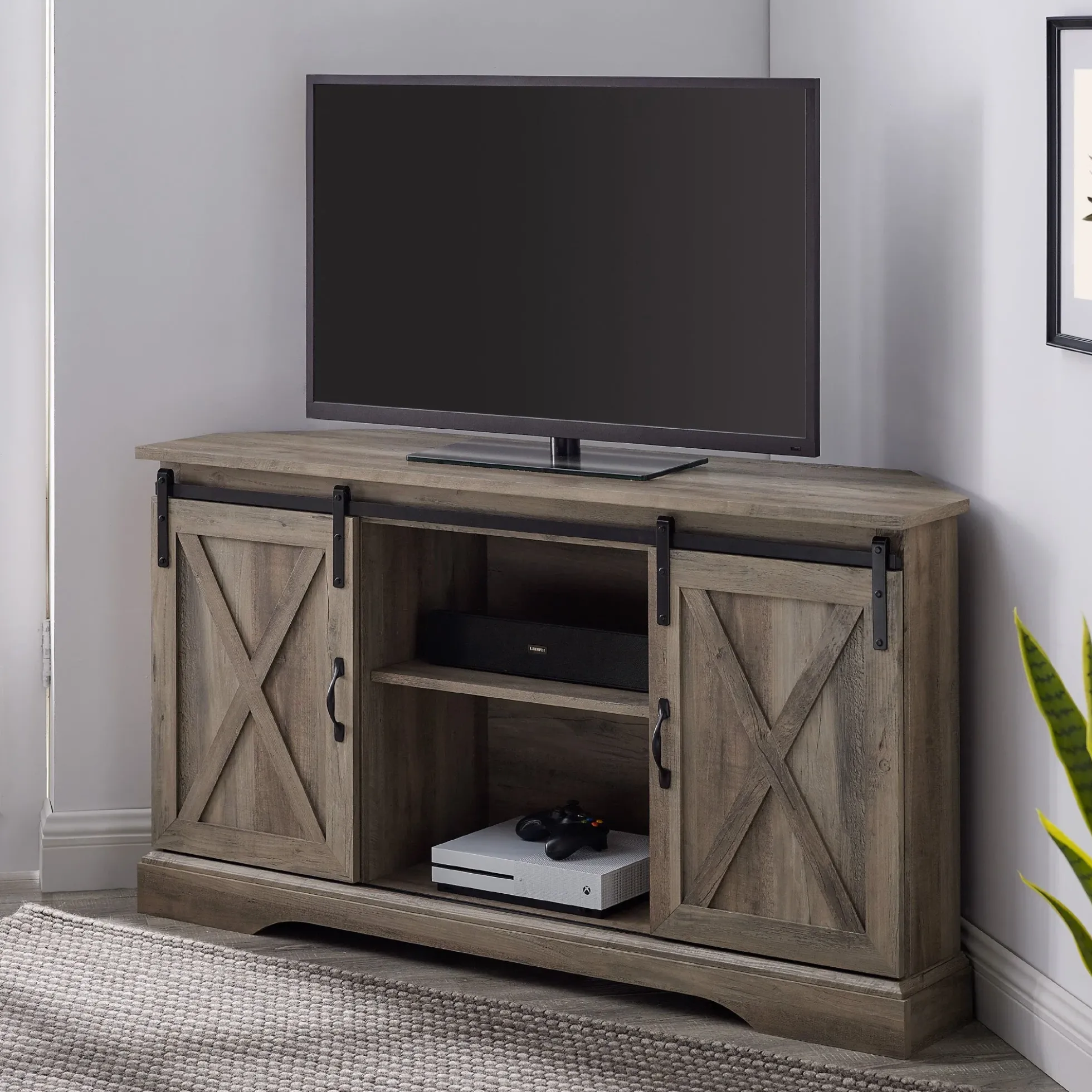 52" Sliding Barn Door Corner TV Stand