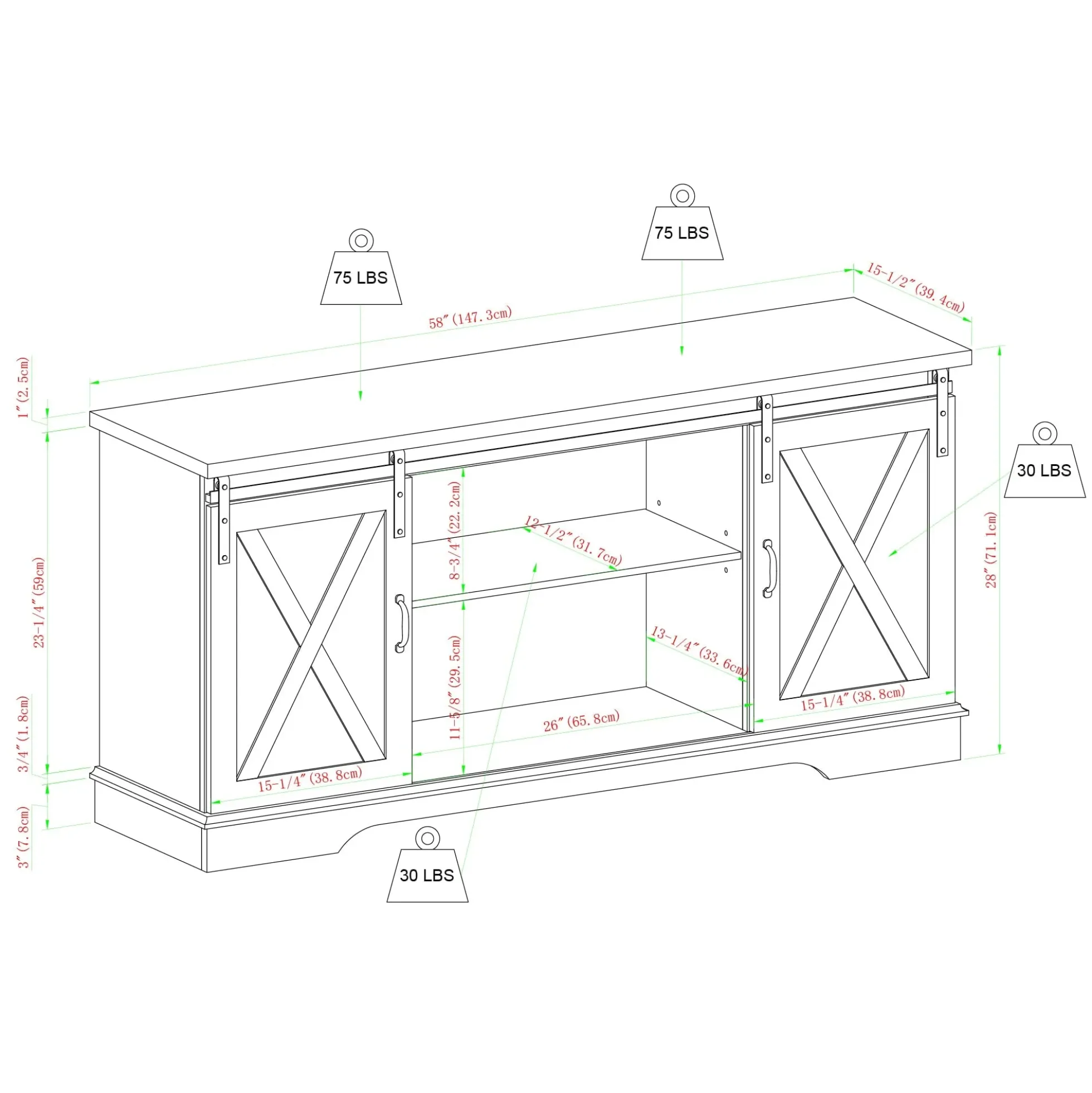 58" Sliding Barn Door TV Stand