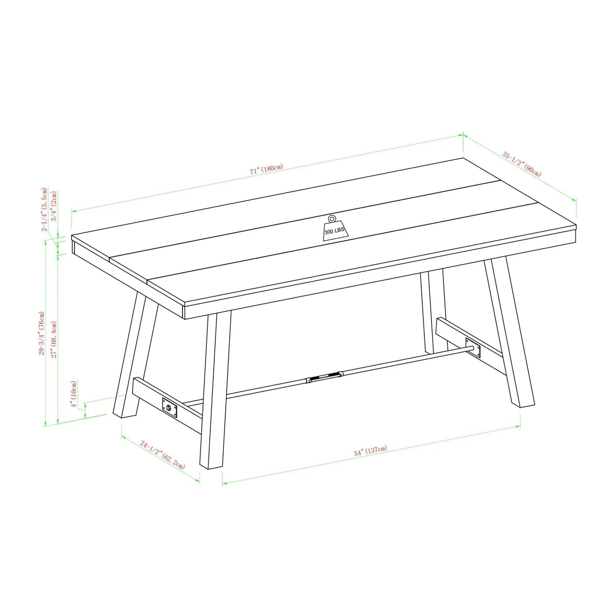 70" Trestle Dining Table