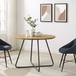 Alex 40" Modern Veneer and Metal Round Dining Table