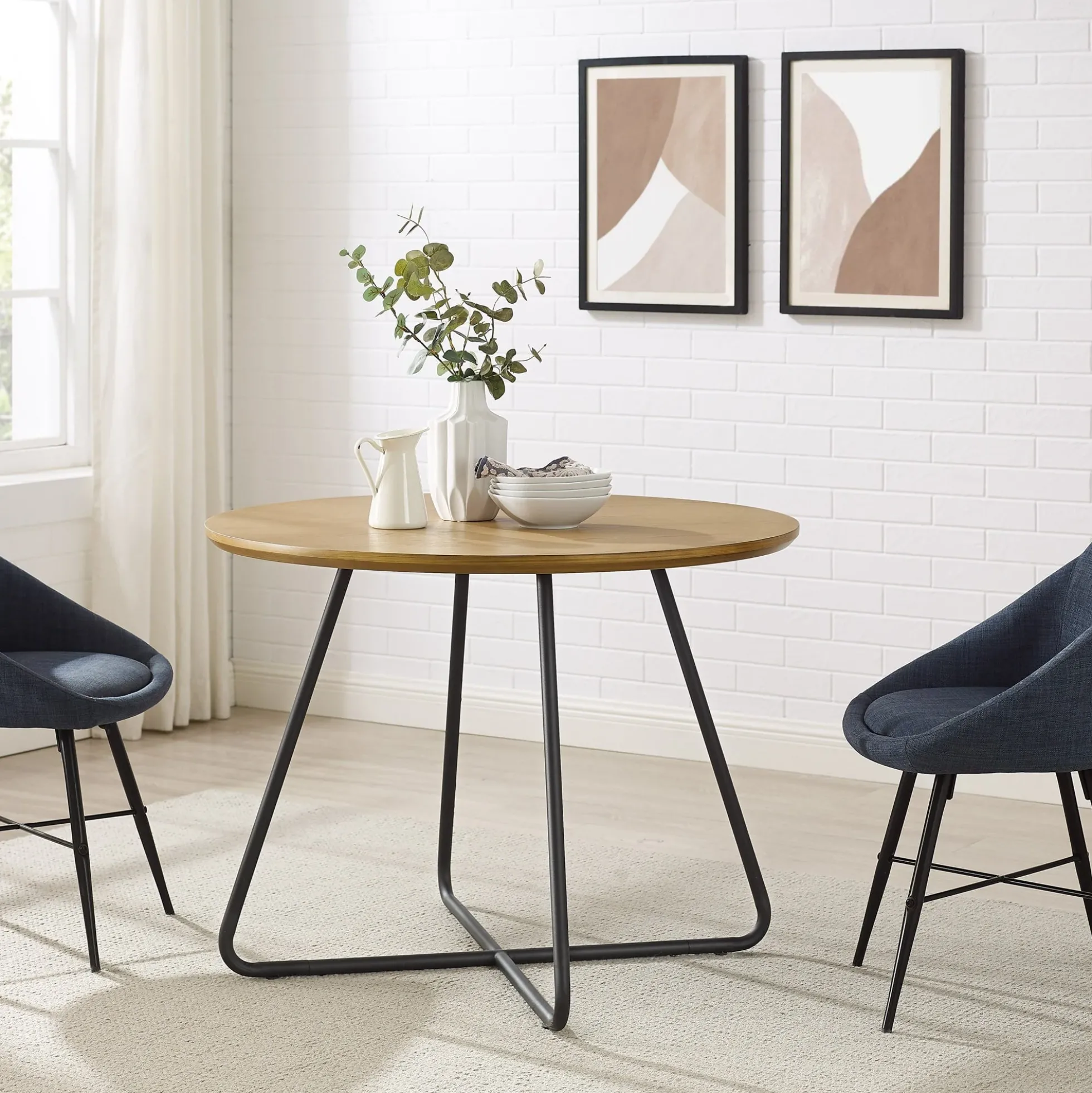 Alex 40" Modern Veneer and Metal Round Dining Table