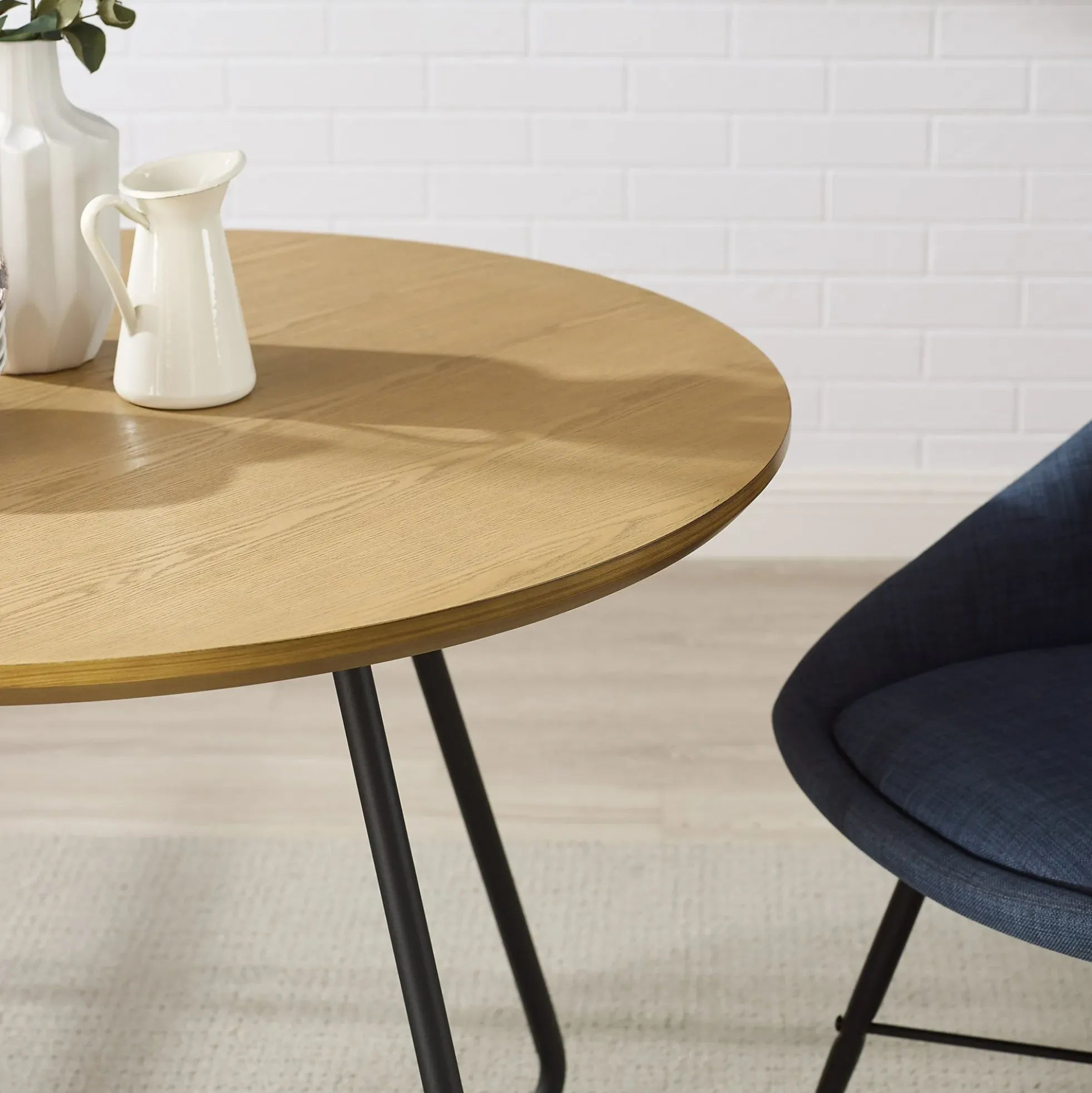 Alex 40" Modern Veneer and Metal Round Dining Table