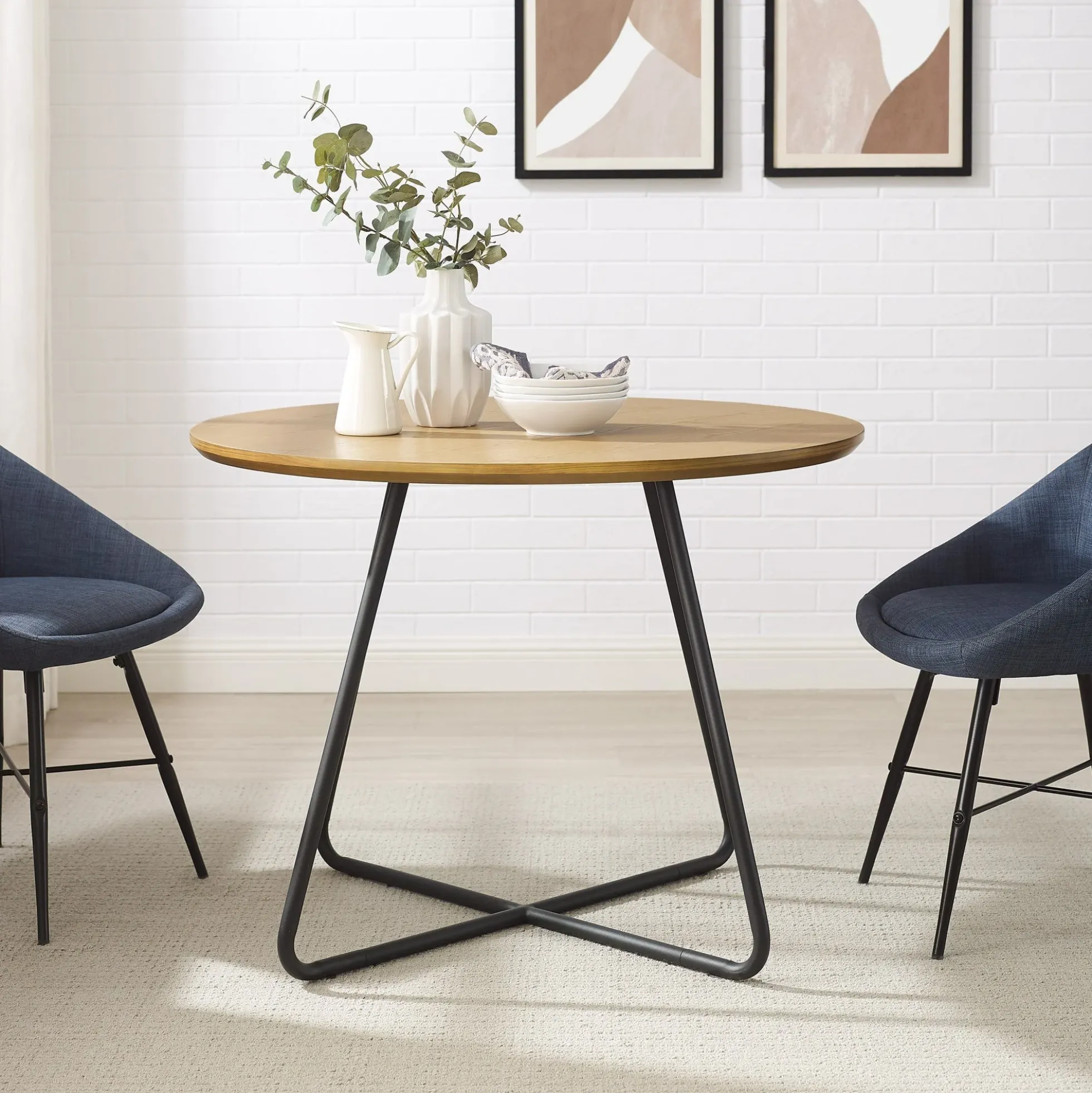 Alex 40" Modern Veneer and Metal Round Dining Table