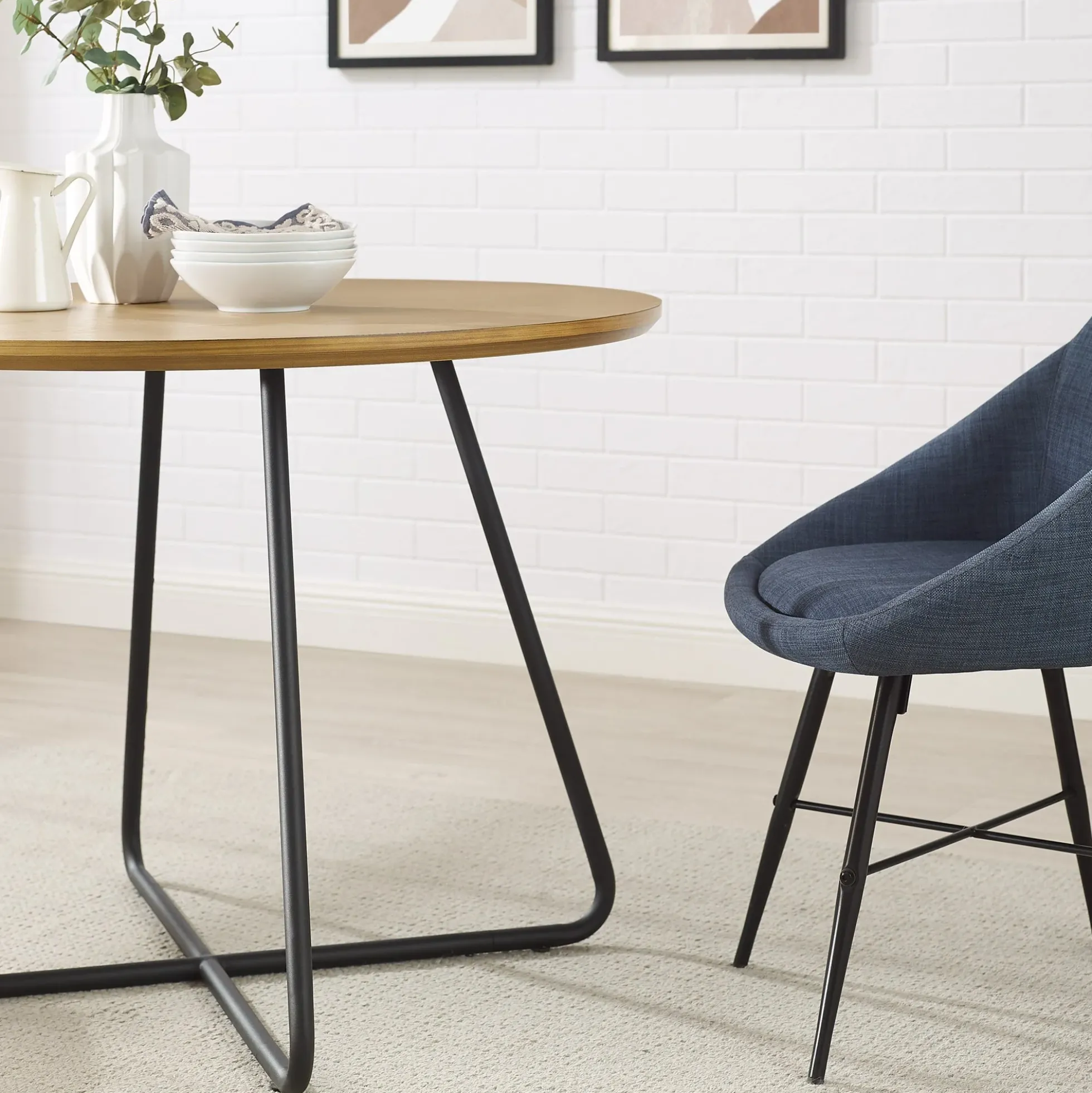 Alex 40" Modern Veneer and Metal Round Dining Table