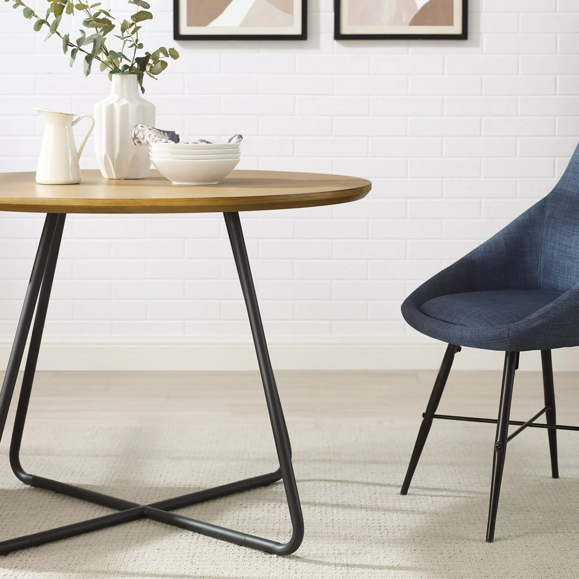 Alex 40" Modern Veneer and Metal Round Dining Table