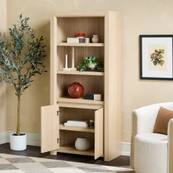Amira Modern Wood Bookshelf with Storage Cabinet