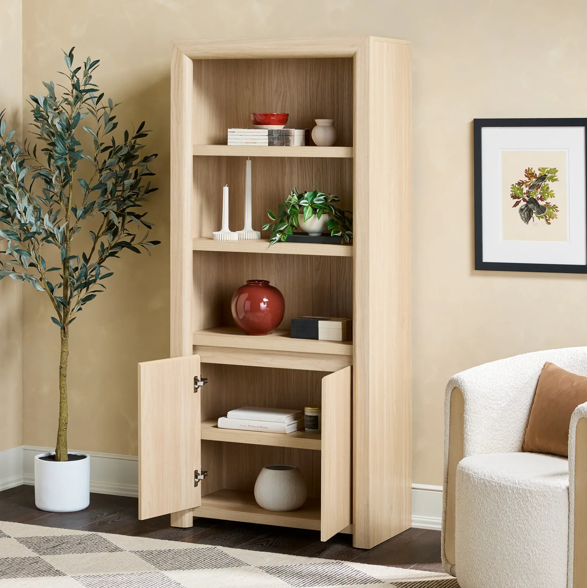 Amira Modern Wood Bookshelf with Storage Cabinet