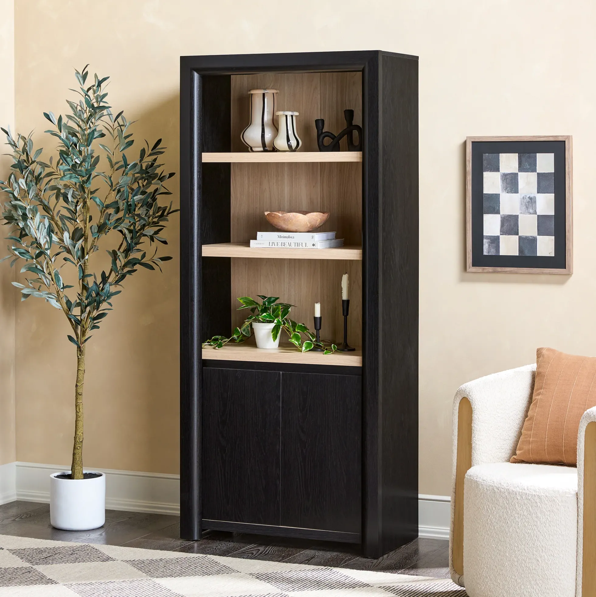 Amira Modern Wood Bookshelf with Storage Cabinet
