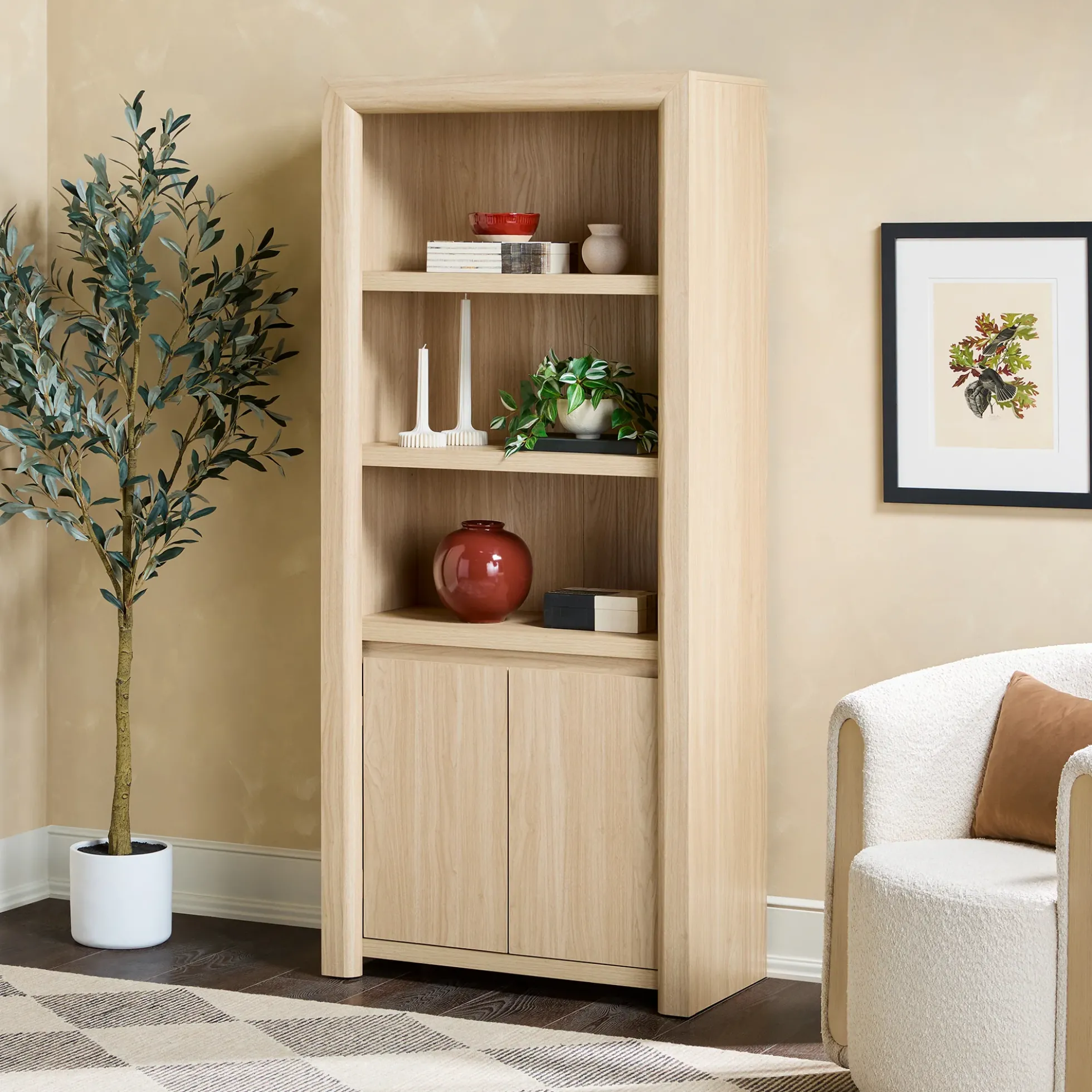 Amira Modern Wood Bookshelf with Storage Cabinet